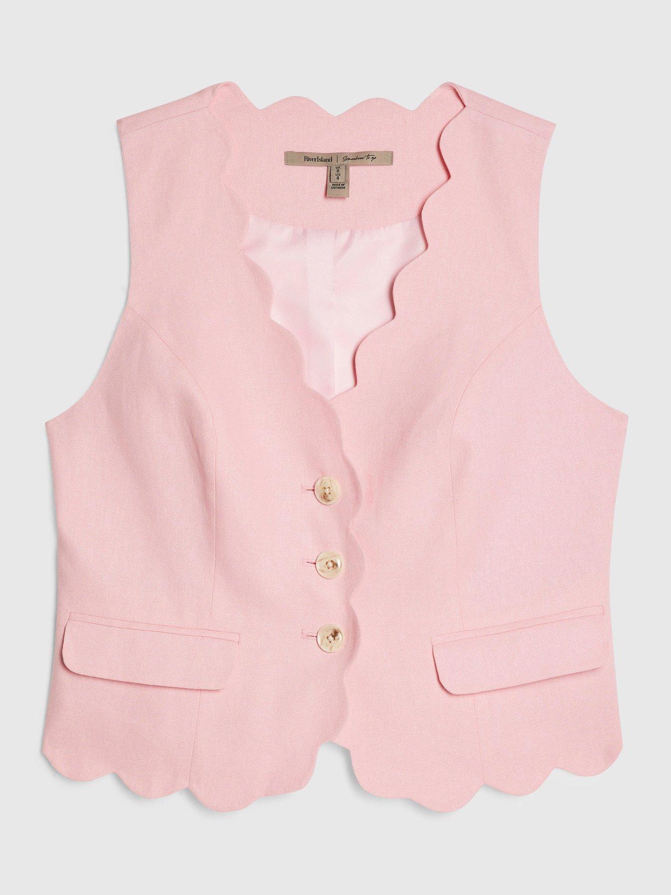 Image 5 of 6 of River Island Scallop Linen Waistcoat - Pink