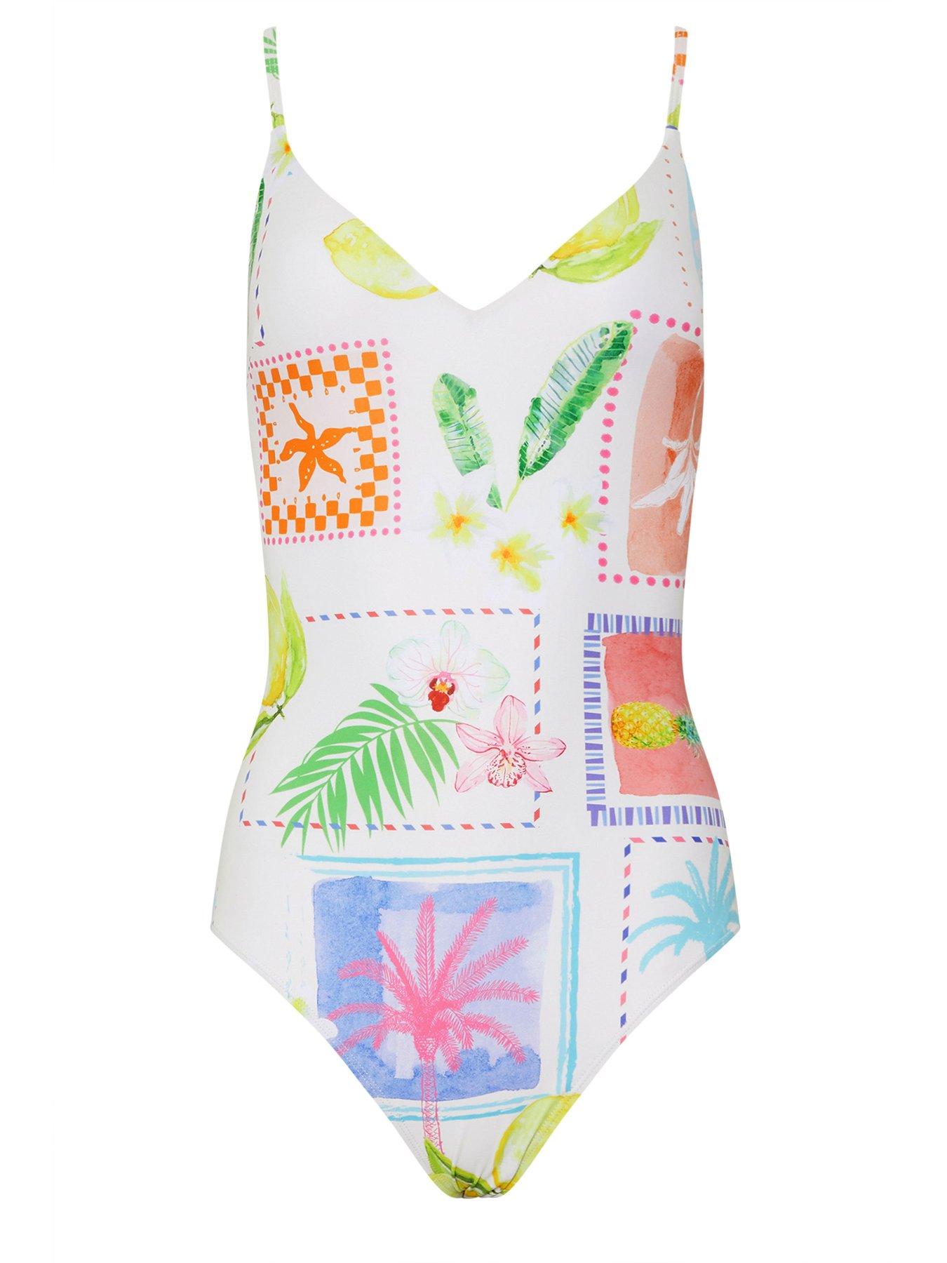Image 6 of 6 of Long Tall Sally Postcard Print Swimsuit - White