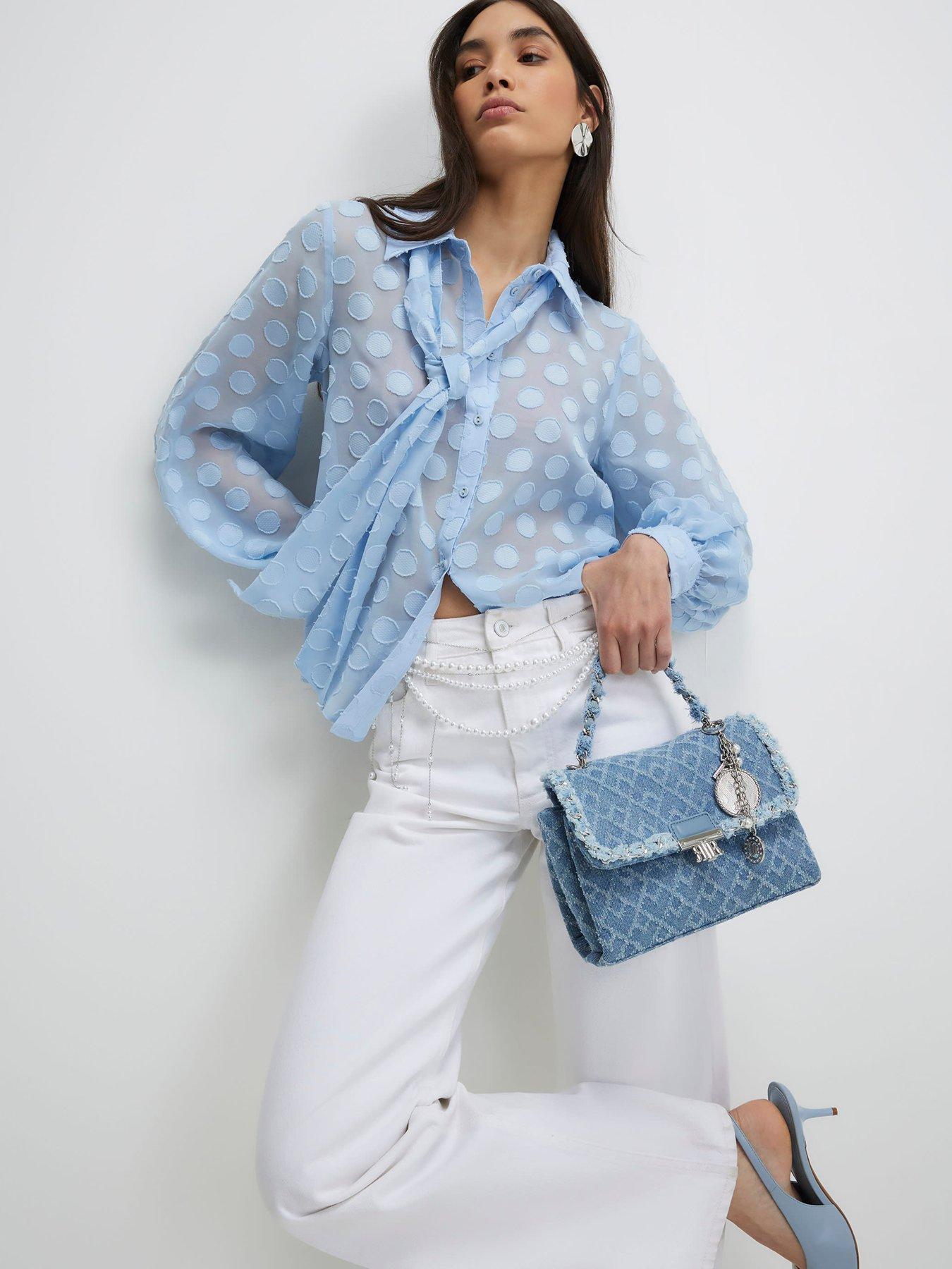 River Island Organza Polka Dot Blouse - Blue
