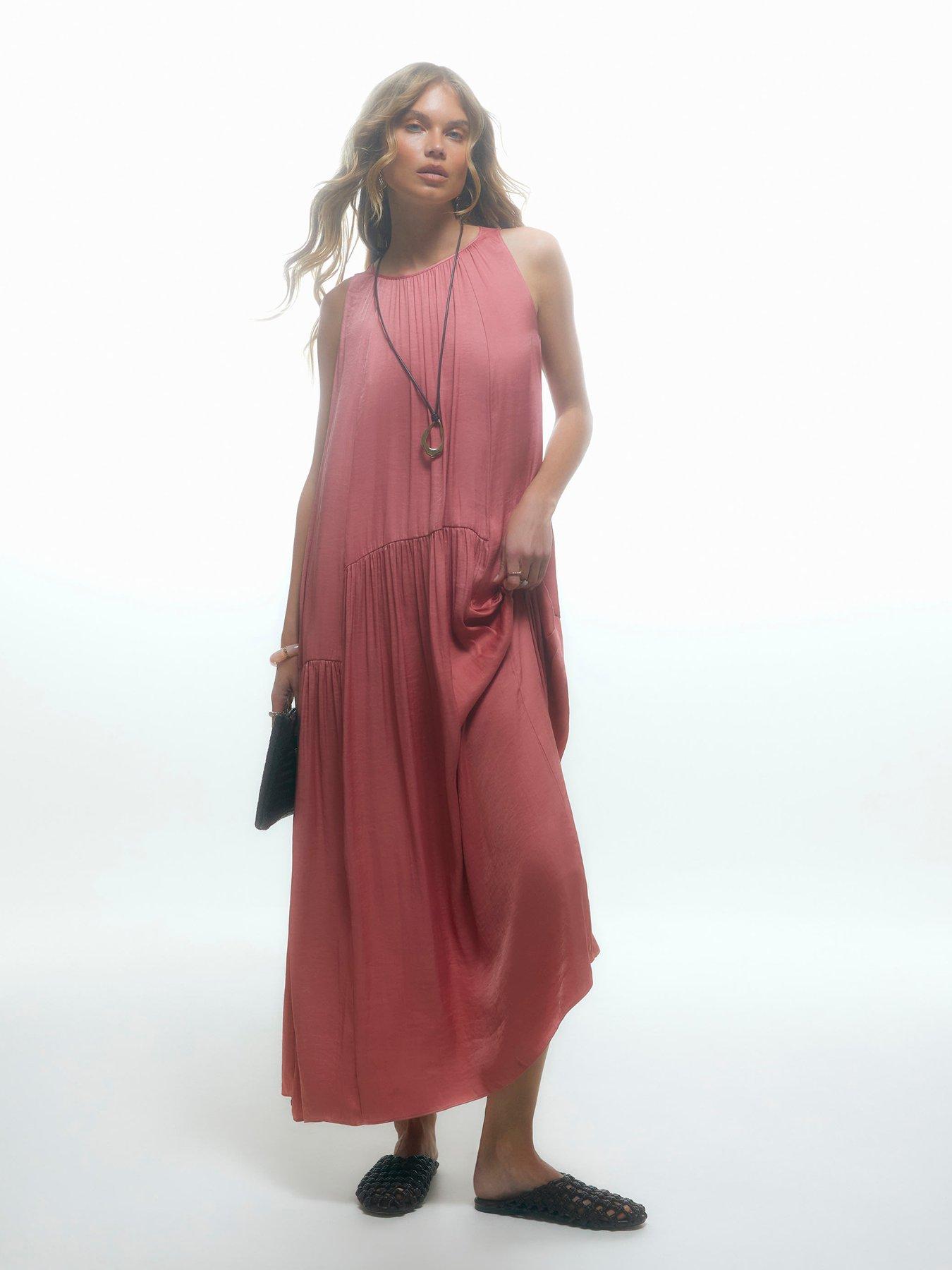 Image 1 of 6 of River Island Airflow Halter Dress - Pink