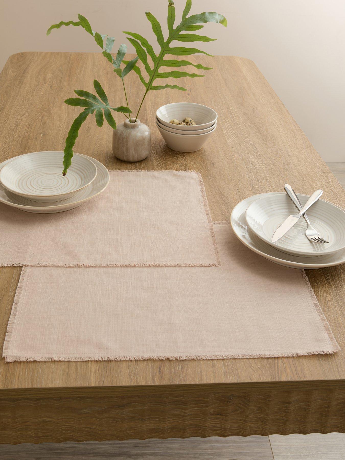 Image 1 of 7 of Michelle Keegan Home Cotton And Linen Blend Placemats With Raw Edge - Set Of 2