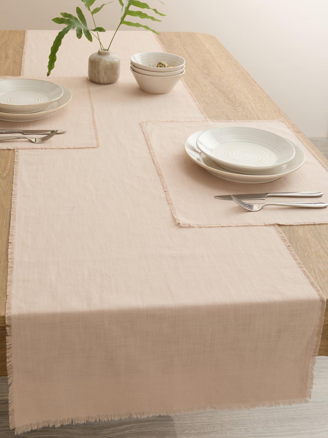 Image 1 of 7 of Michelle Keegan Home Cotton And Linen Blend Table Runner With Raw Edge