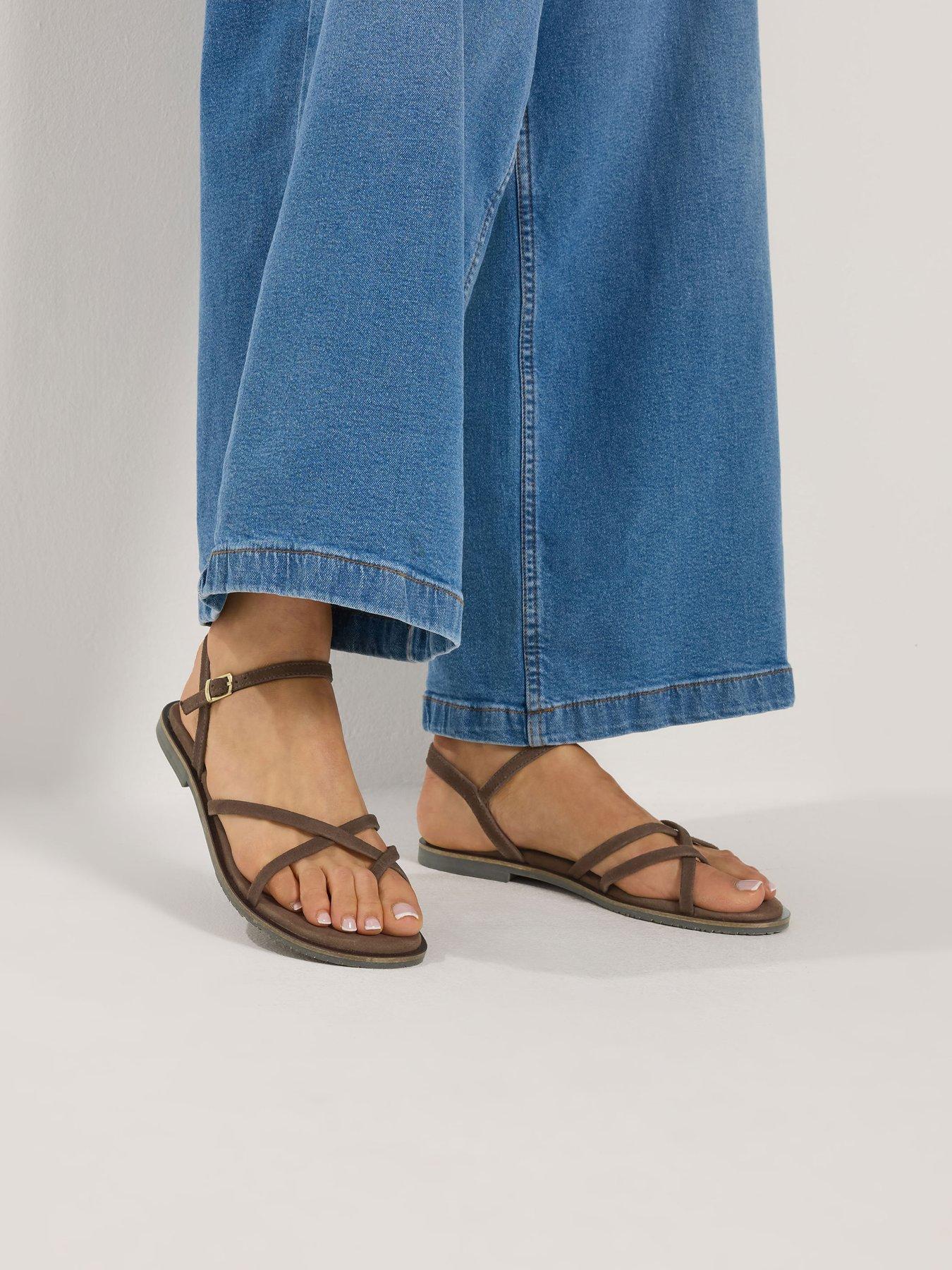 Long Tall Sally Skinny Strap Toe Loop Sandal - Brown