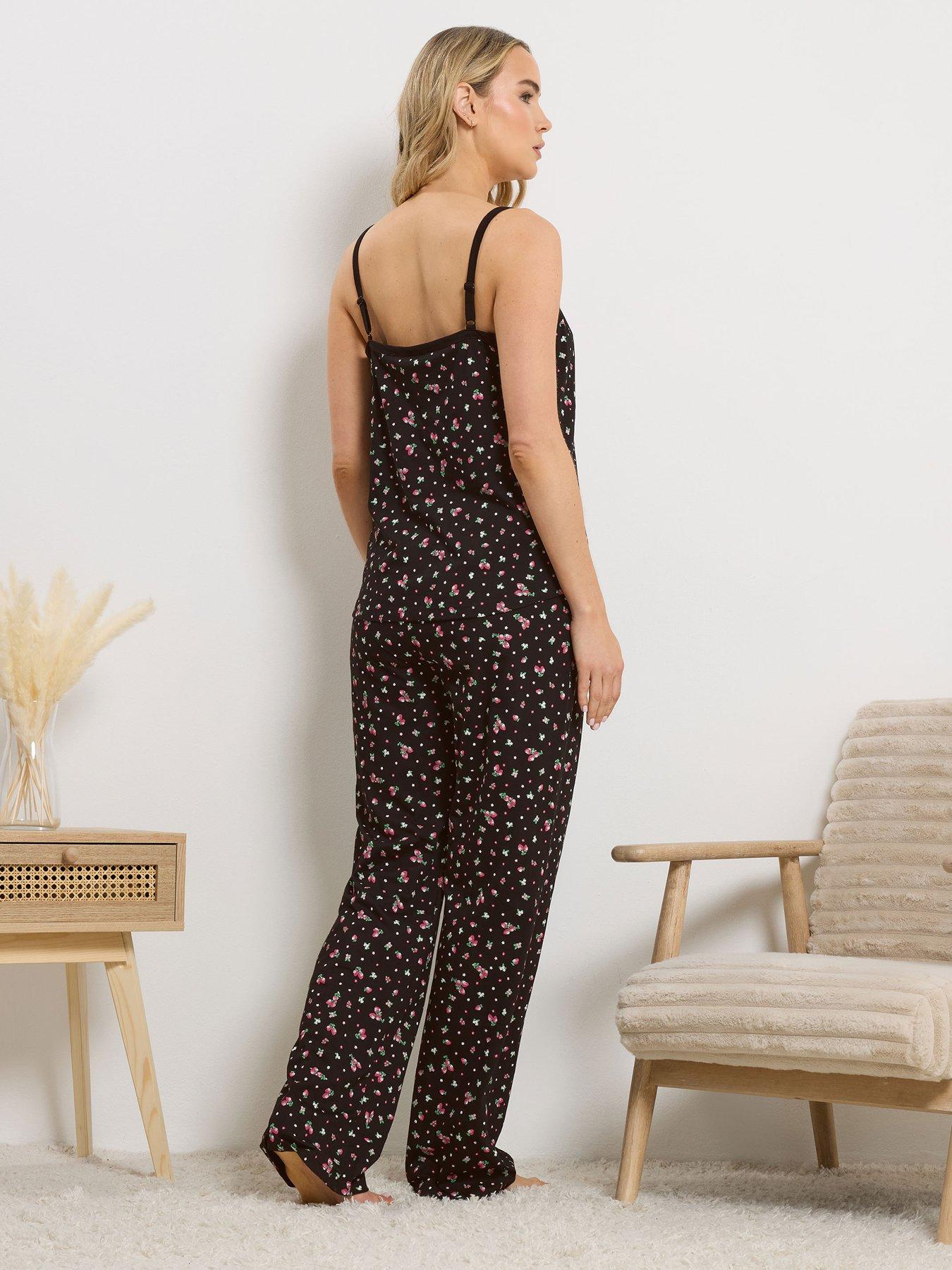Image 2 of 4 of Long Tall Sally Ditsy Berry Cami Wide Leg Pyjama Set - Black