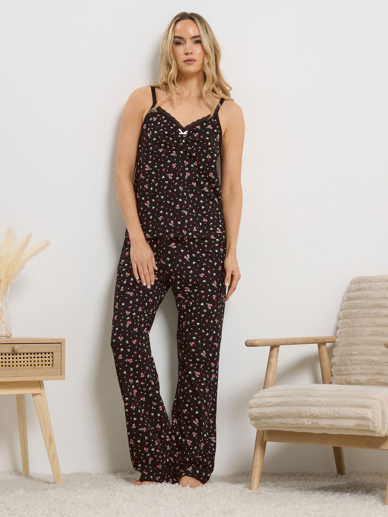 Image 3 of 4 of Long Tall Sally Ditsy Berry Cami Wide Leg Pyjama Set - Black