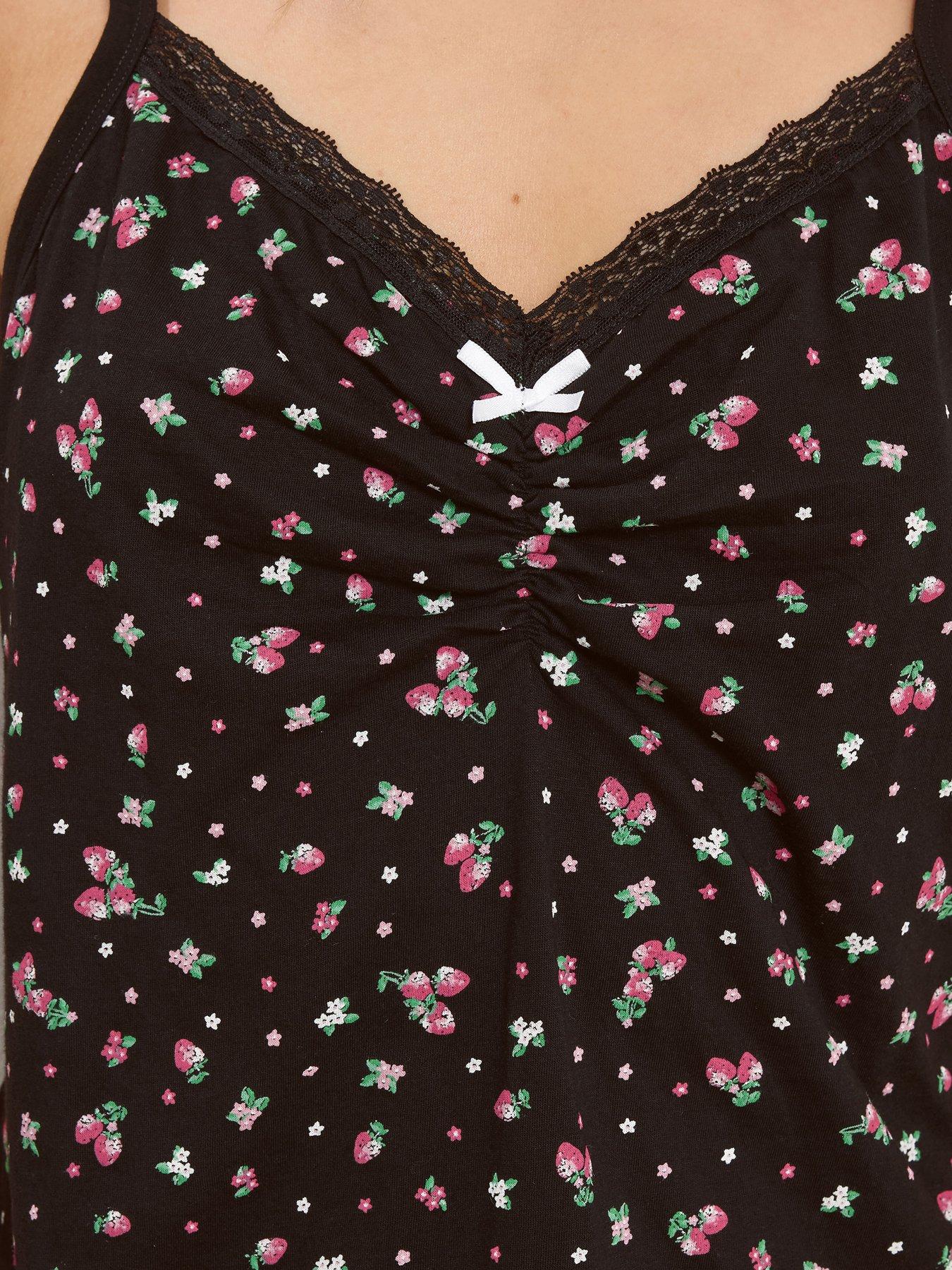 Image 4 of 4 of Long Tall Sally Ditsy Berry Cami Wide Leg Pyjama Set - Black