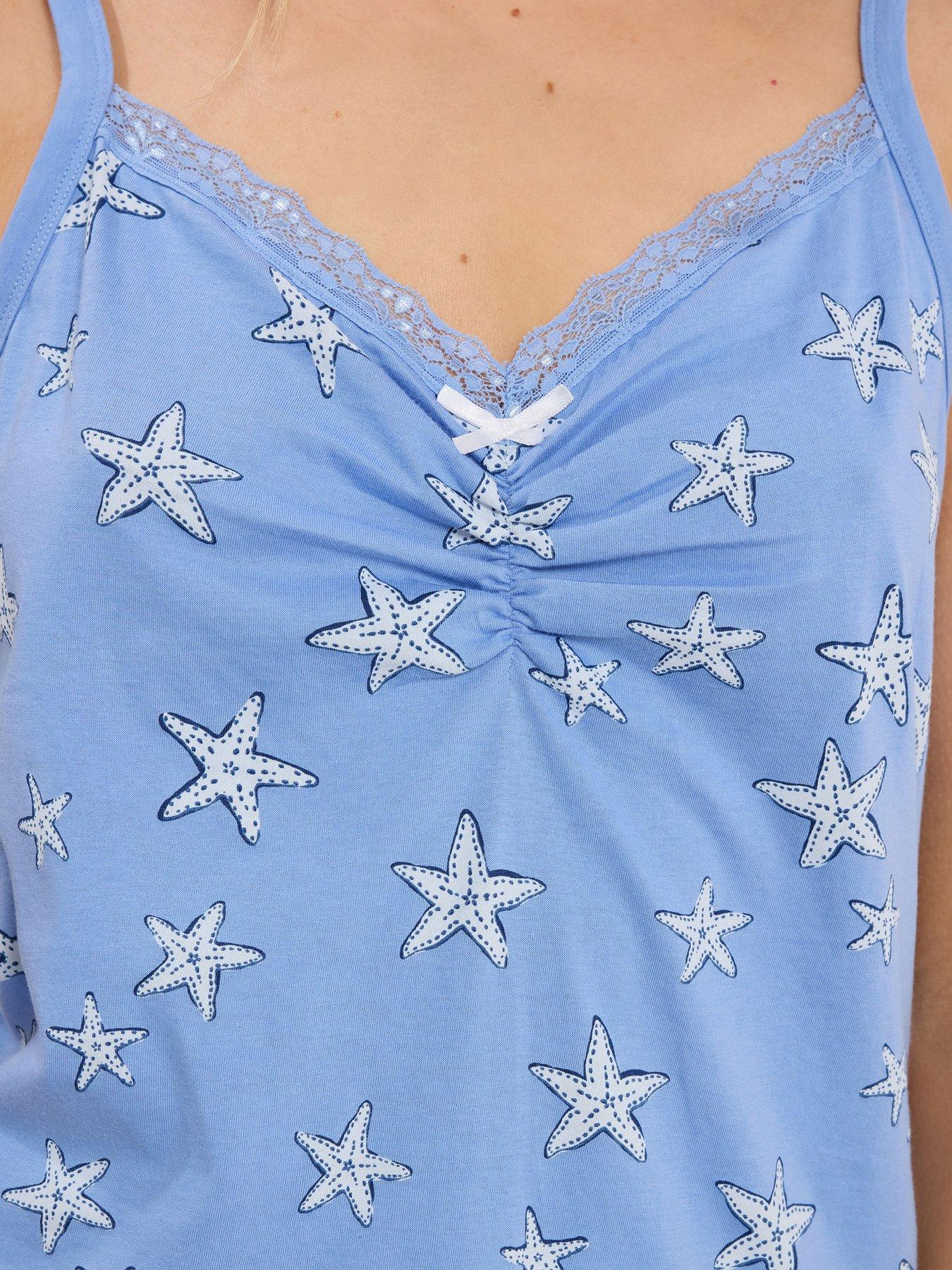 Image 4 of 5 of Long Tall Sally Starfish Cami Wide Leg Pyjama Set - Blue