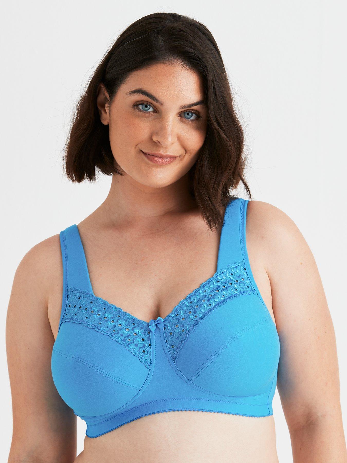 Miss Mary of Sweden Broderie Anglaise Non-wired Bra In Fabulous Cotton With Wide Padded Straps (second Sizes) - Soft Aqua