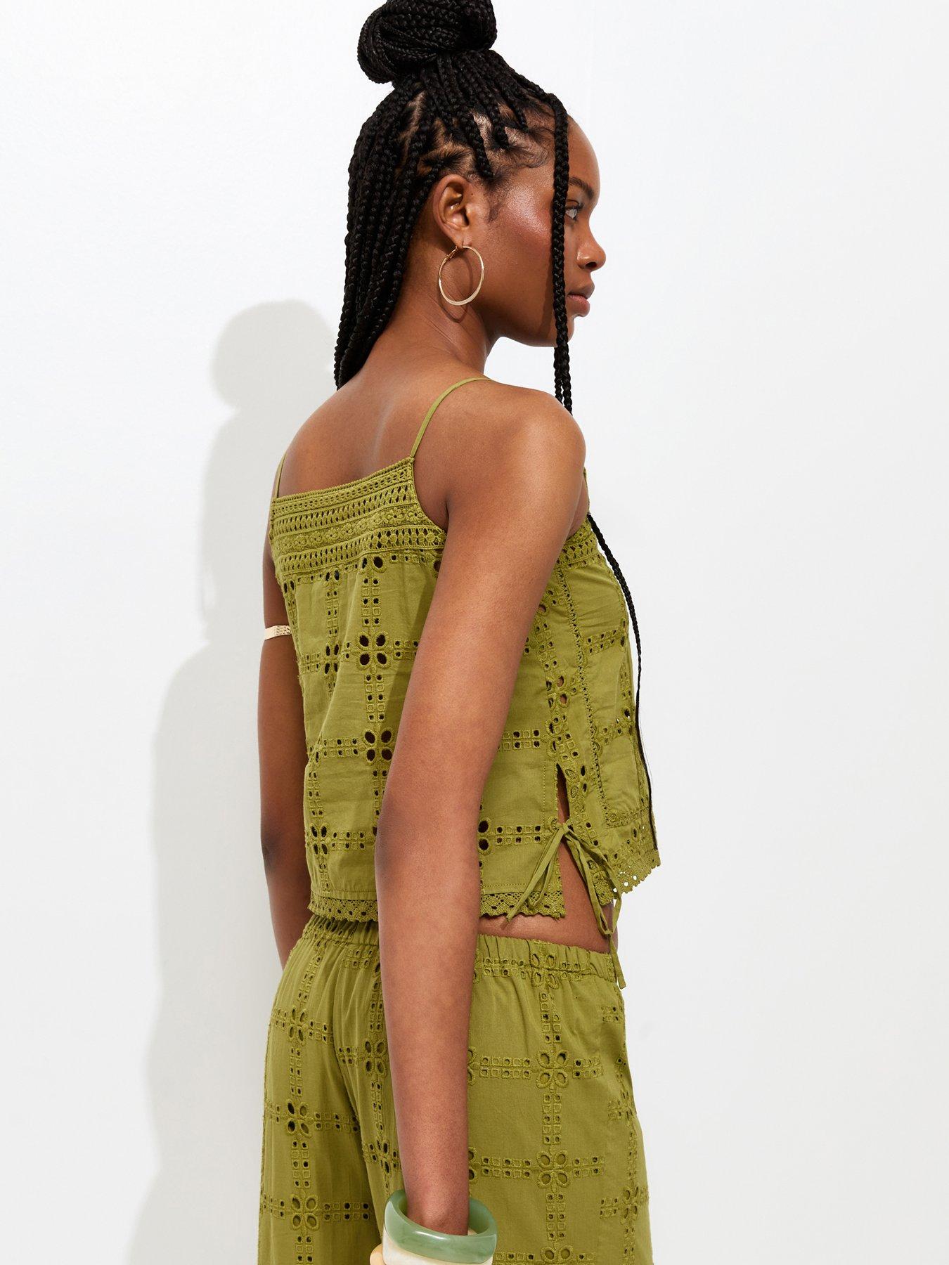 Image 2 of 6 of New Look Green Cutwork Cami Co-ord Top