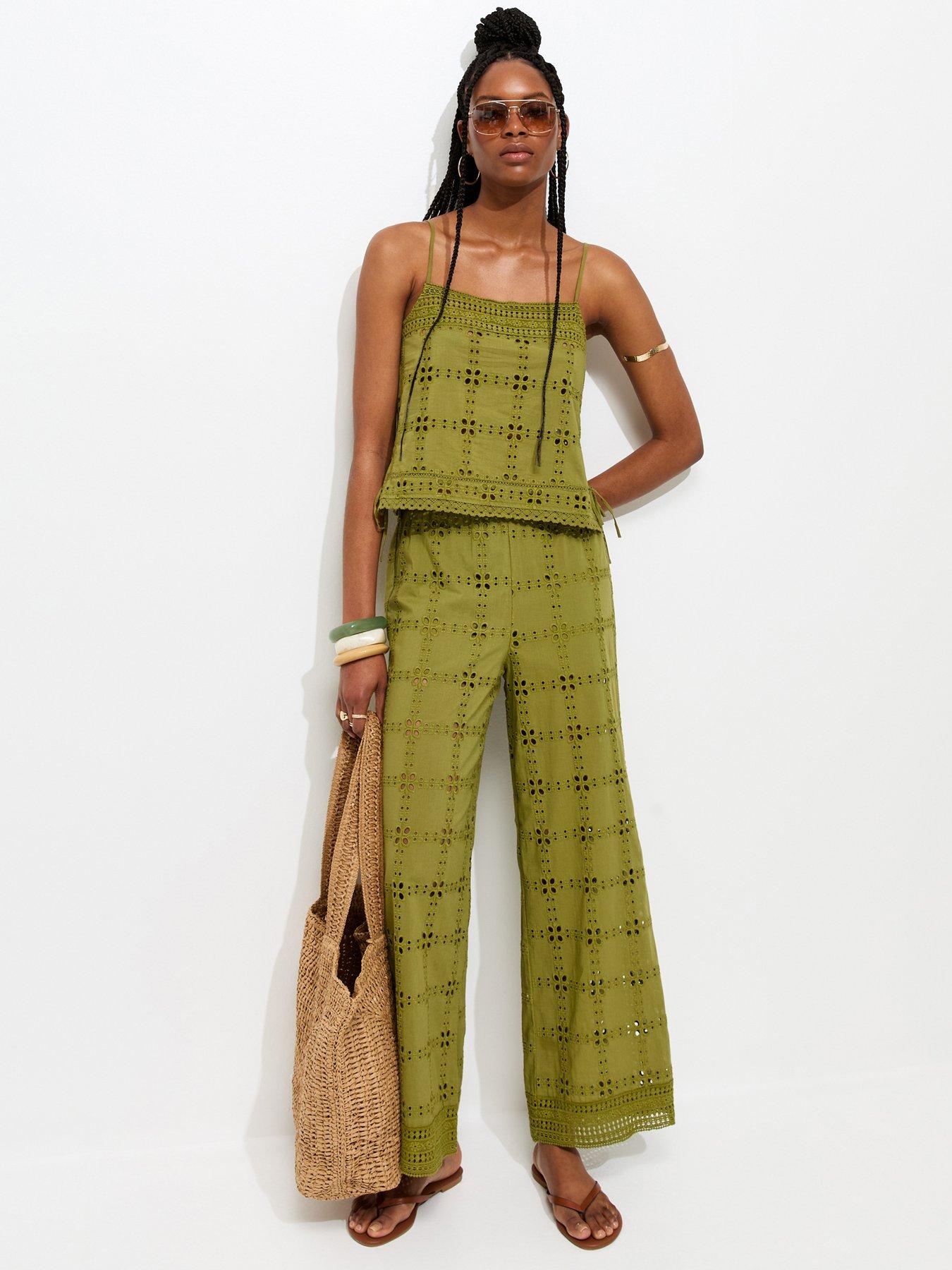 Image 3 of 6 of New Look Green Cutwork Cami Co-ord Top