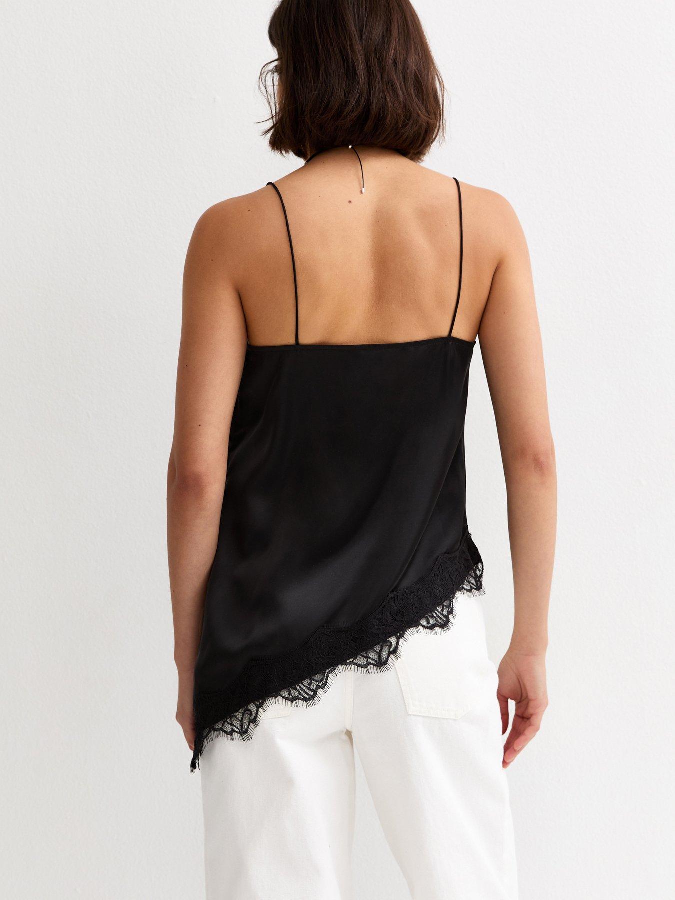 Image 2 of 5 of New Look Black Asymmetric Lace Cami Top