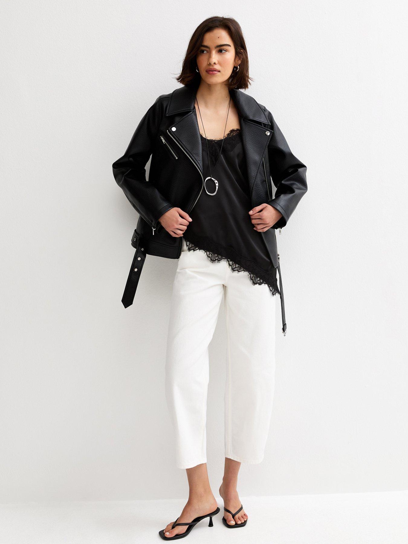 Image 3 of 5 of New Look Black Asymmetric Lace Cami Top