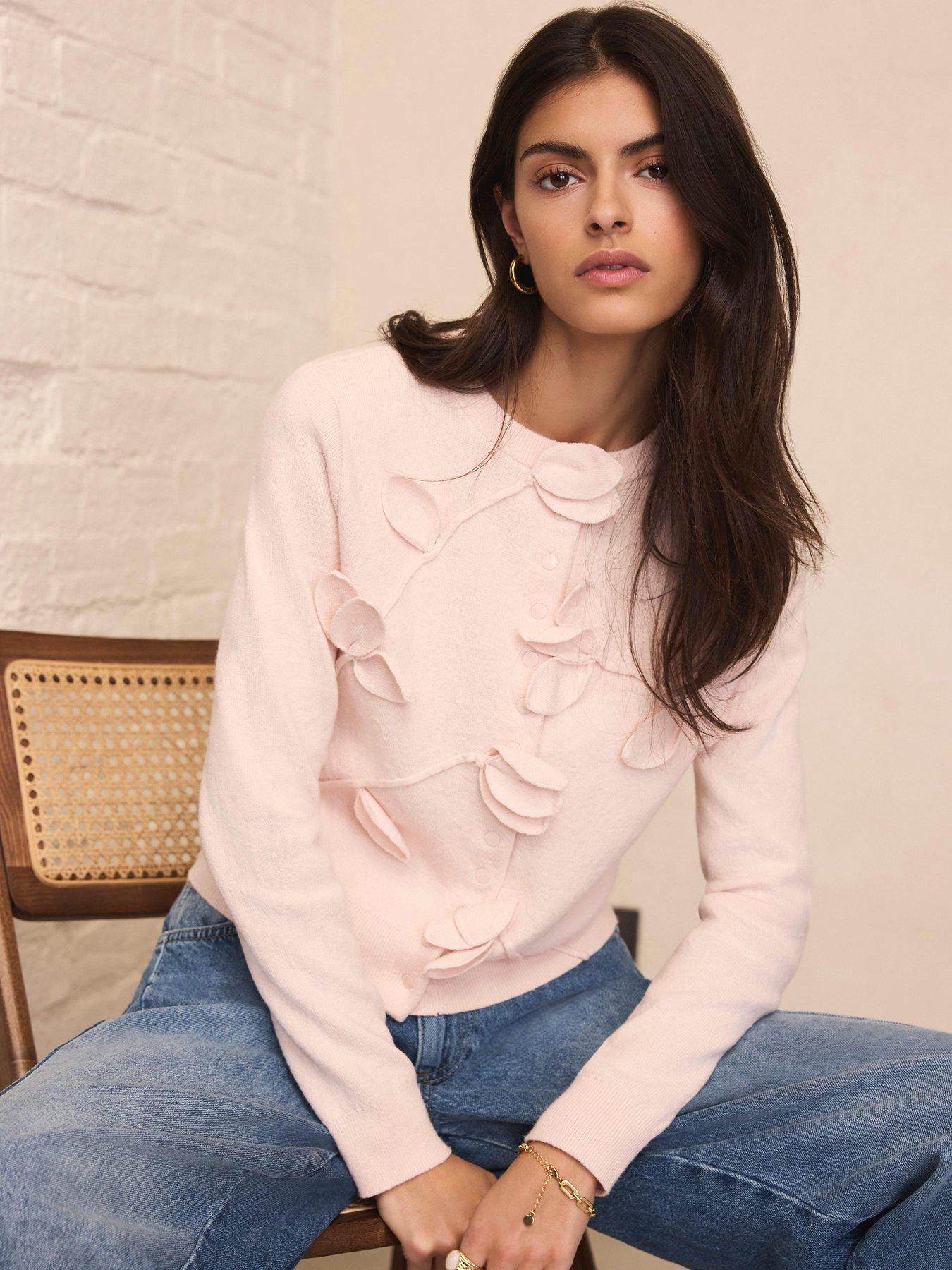 Mint Velvet Flower Applique Popper Cardigan - Pink