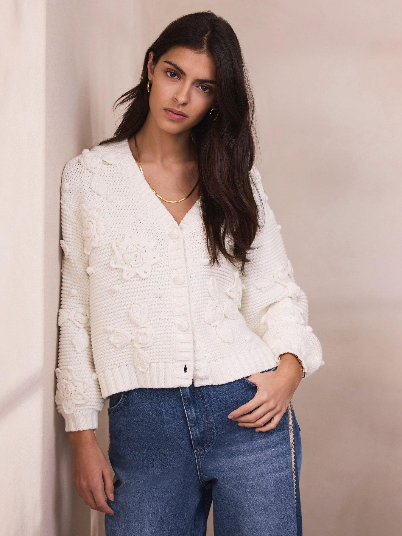 Mint Velvet Applique Flower Cardigan - Ivory