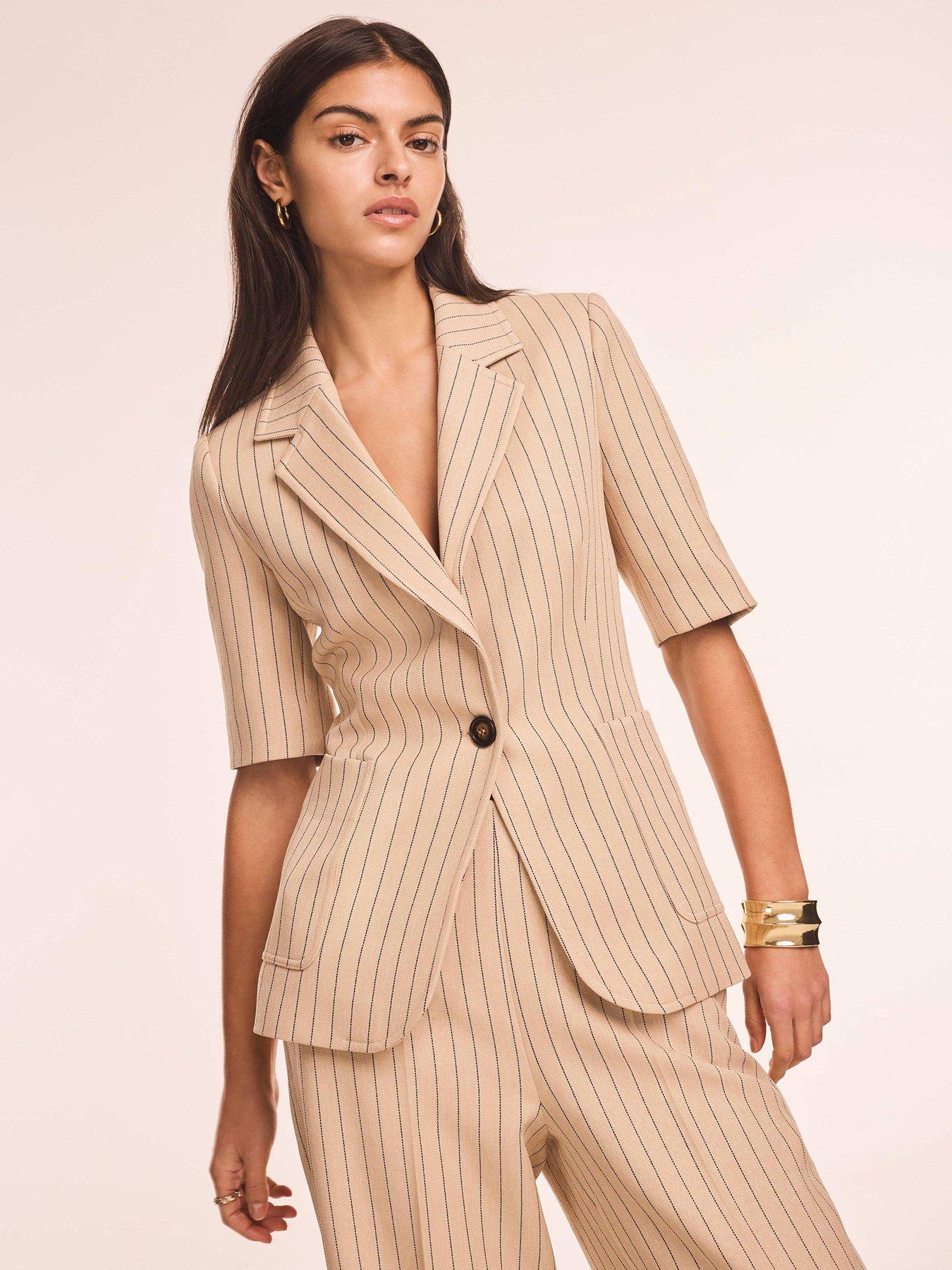Mint Velvet Pinstripe Short Sleeve Blazer - Cream