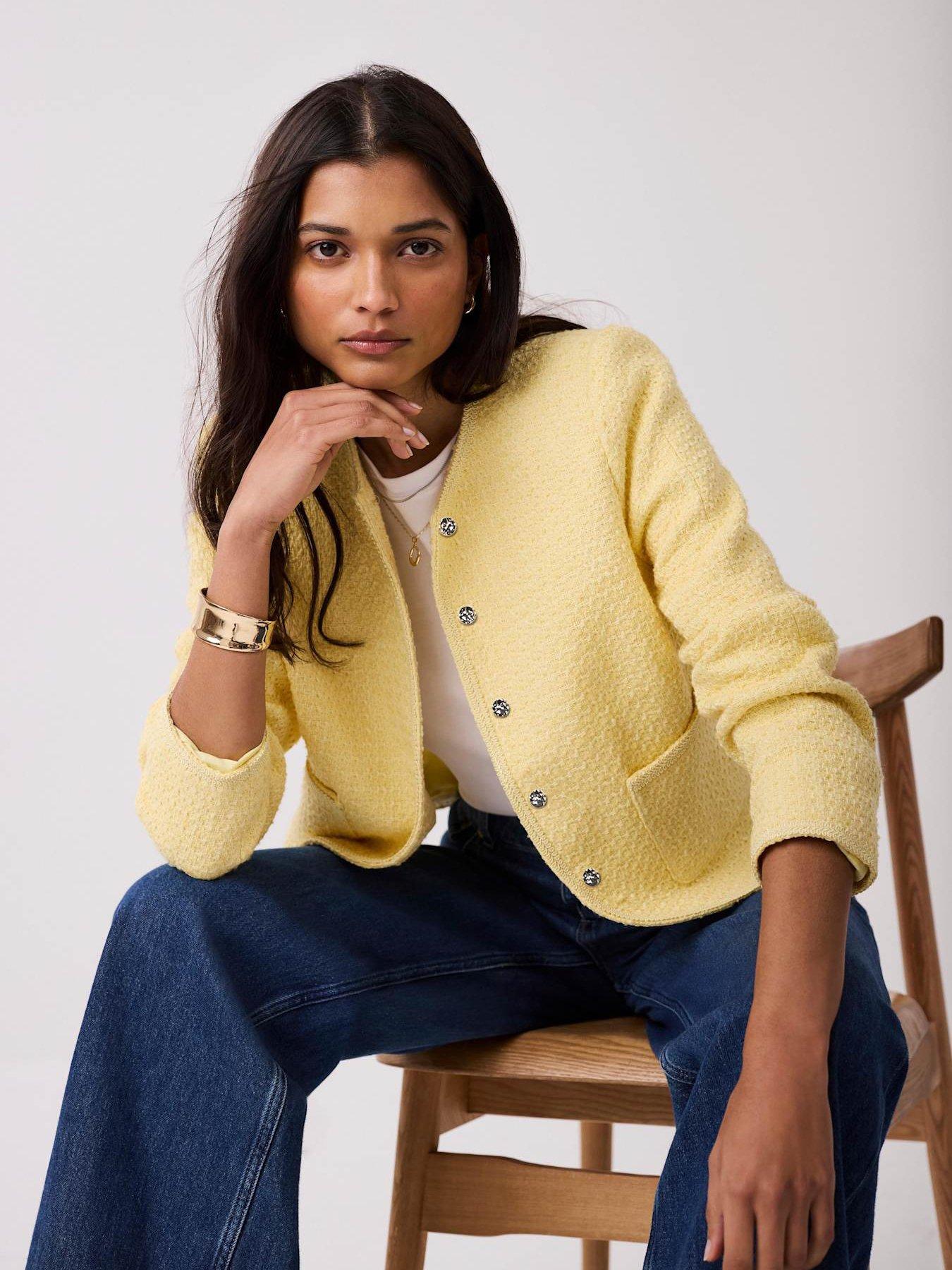 Image 1 of 7 of Mint Velvet Curved Boucle Jacket - Yellow