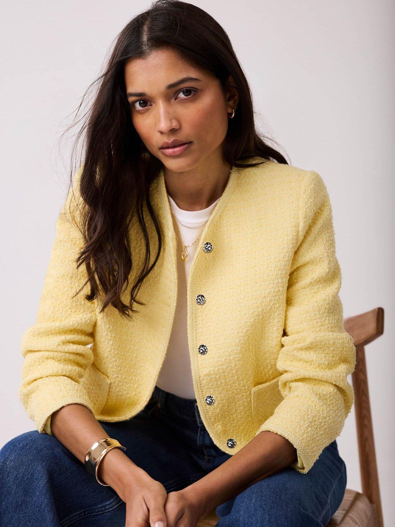 Image 2 of 7 of Mint Velvet Curved Boucle Jacket - Yellow