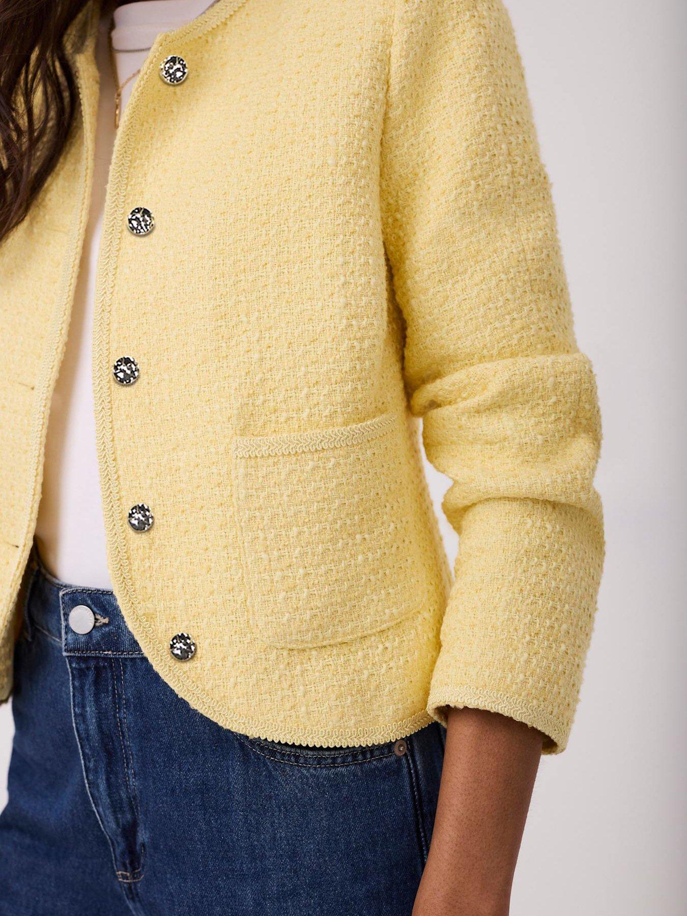 Image 4 of 7 of Mint Velvet Curved Boucle Jacket - Yellow