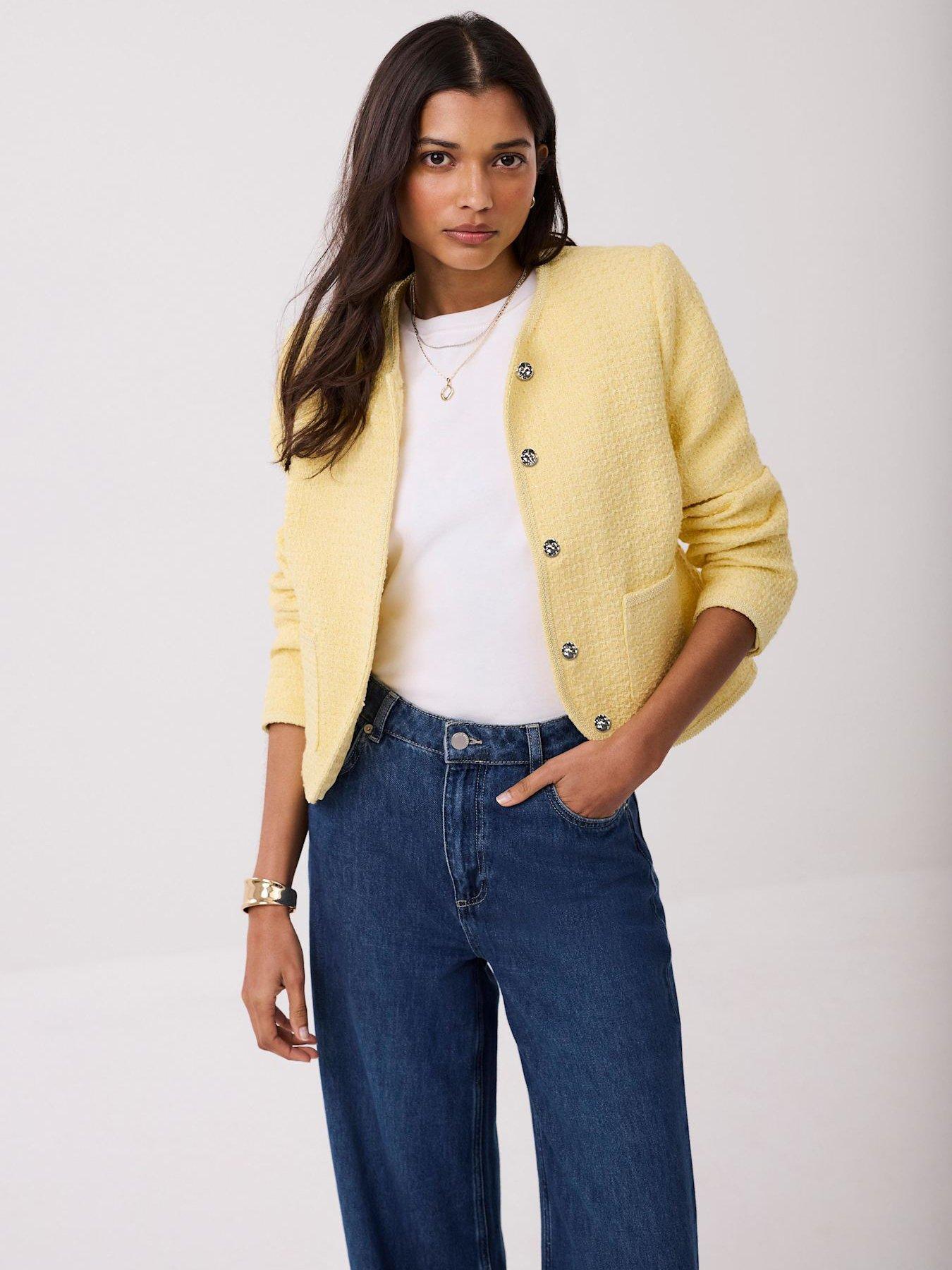 Image 5 of 7 of Mint Velvet Curved Boucle Jacket - Yellow