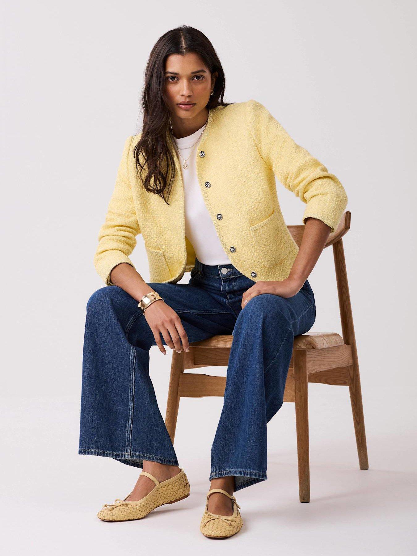 Image 6 of 7 of Mint Velvet Curved Boucle Jacket - Yellow