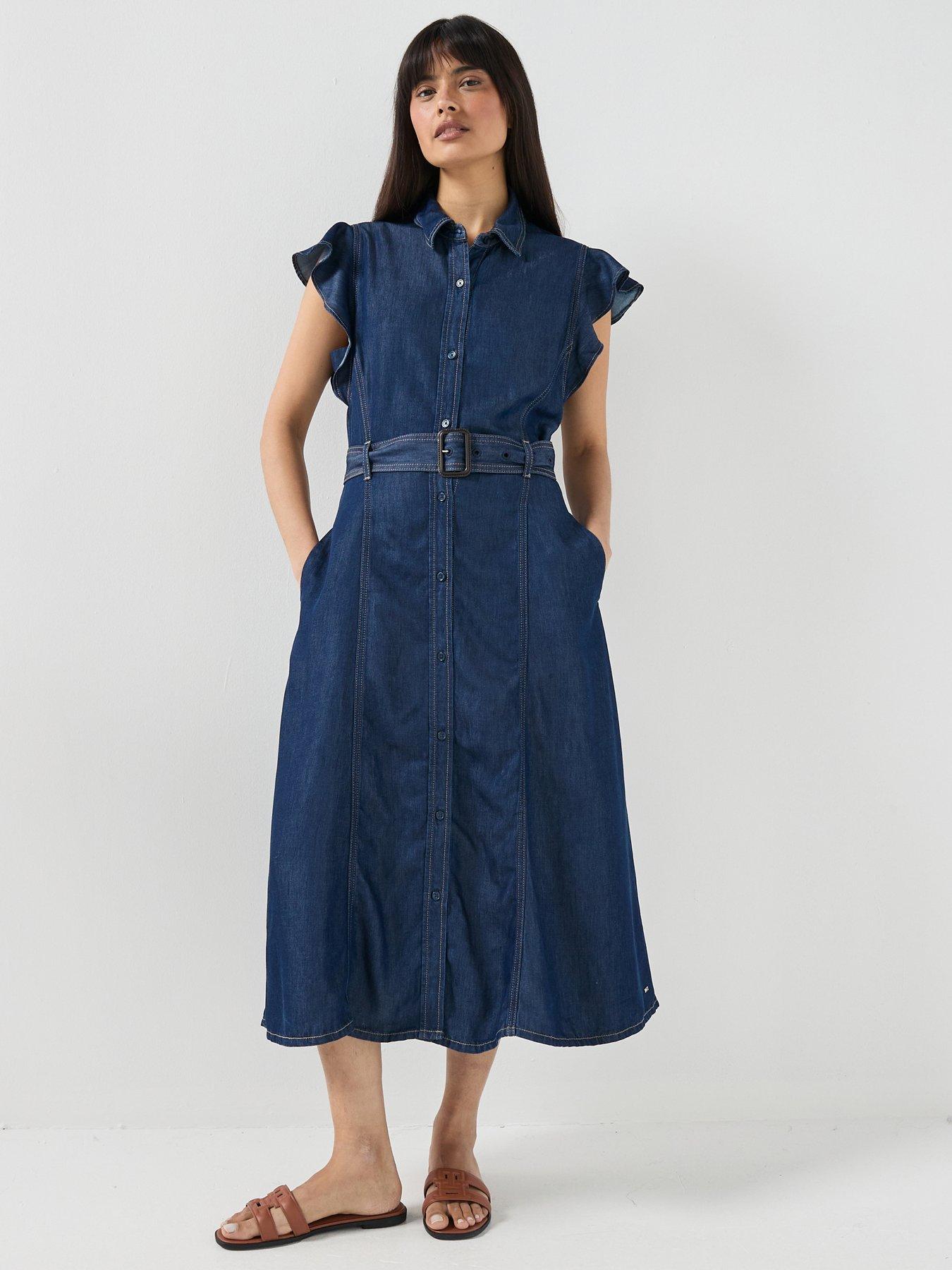 Tommy Hilfiger Volant Fit and Flare Midi Dress Leny Short Sleeve - Leny