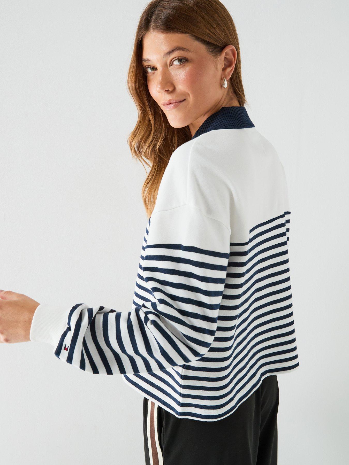 Image 2 of 6 of Tommy Hilfiger Gold-Tone Button Relaxed Polo Sweatshirt - Blue