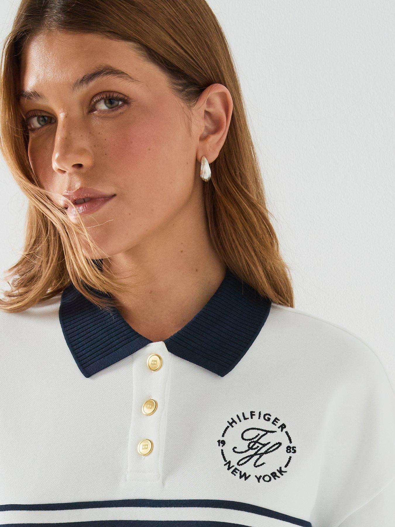 Image 4 of 6 of Tommy Hilfiger Gold-Tone Button Relaxed Polo Sweatshirt - Blue