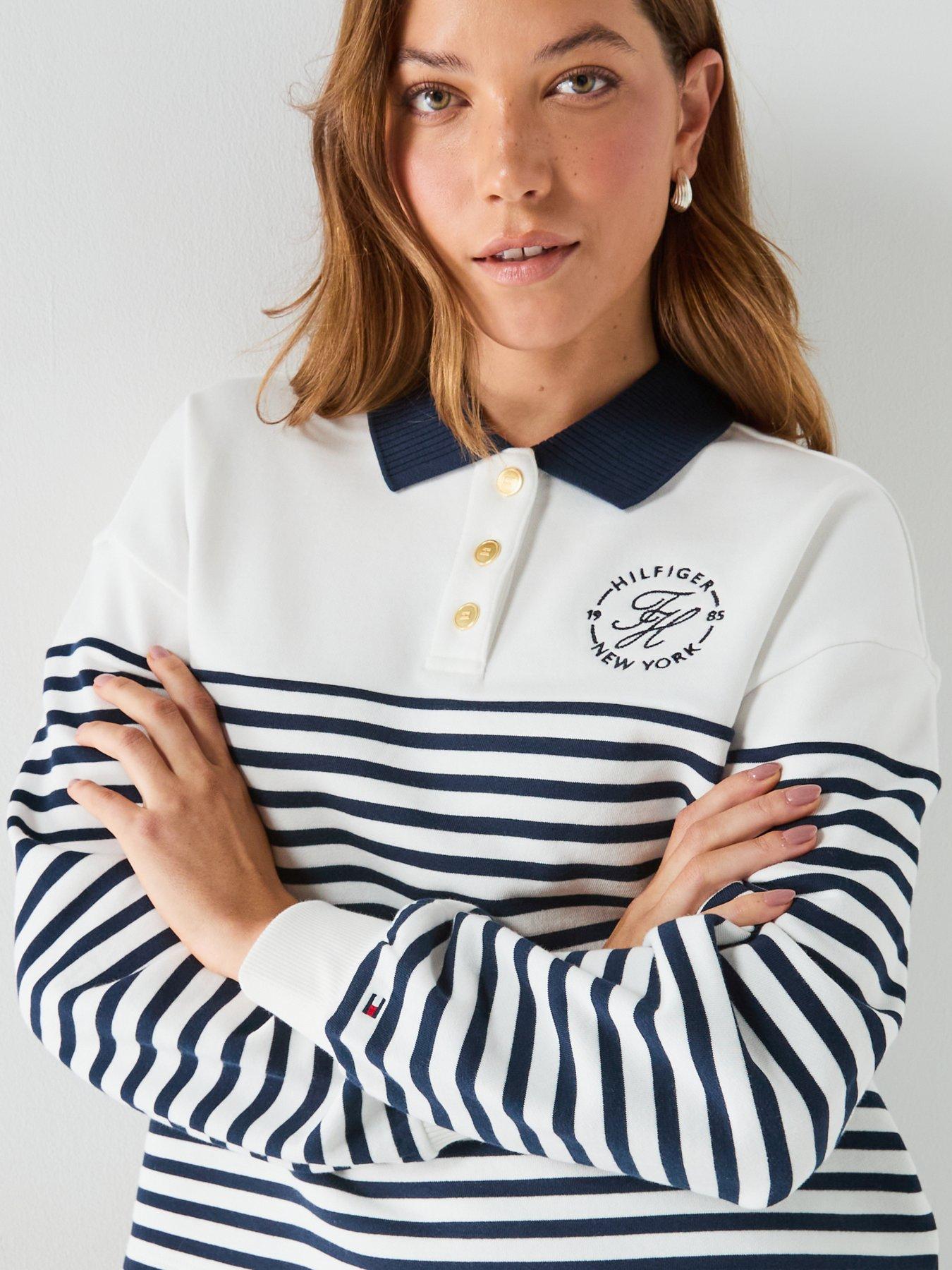 Image 6 of 6 of Tommy Hilfiger Gold-Tone Button Relaxed Polo Sweatshirt - Blue