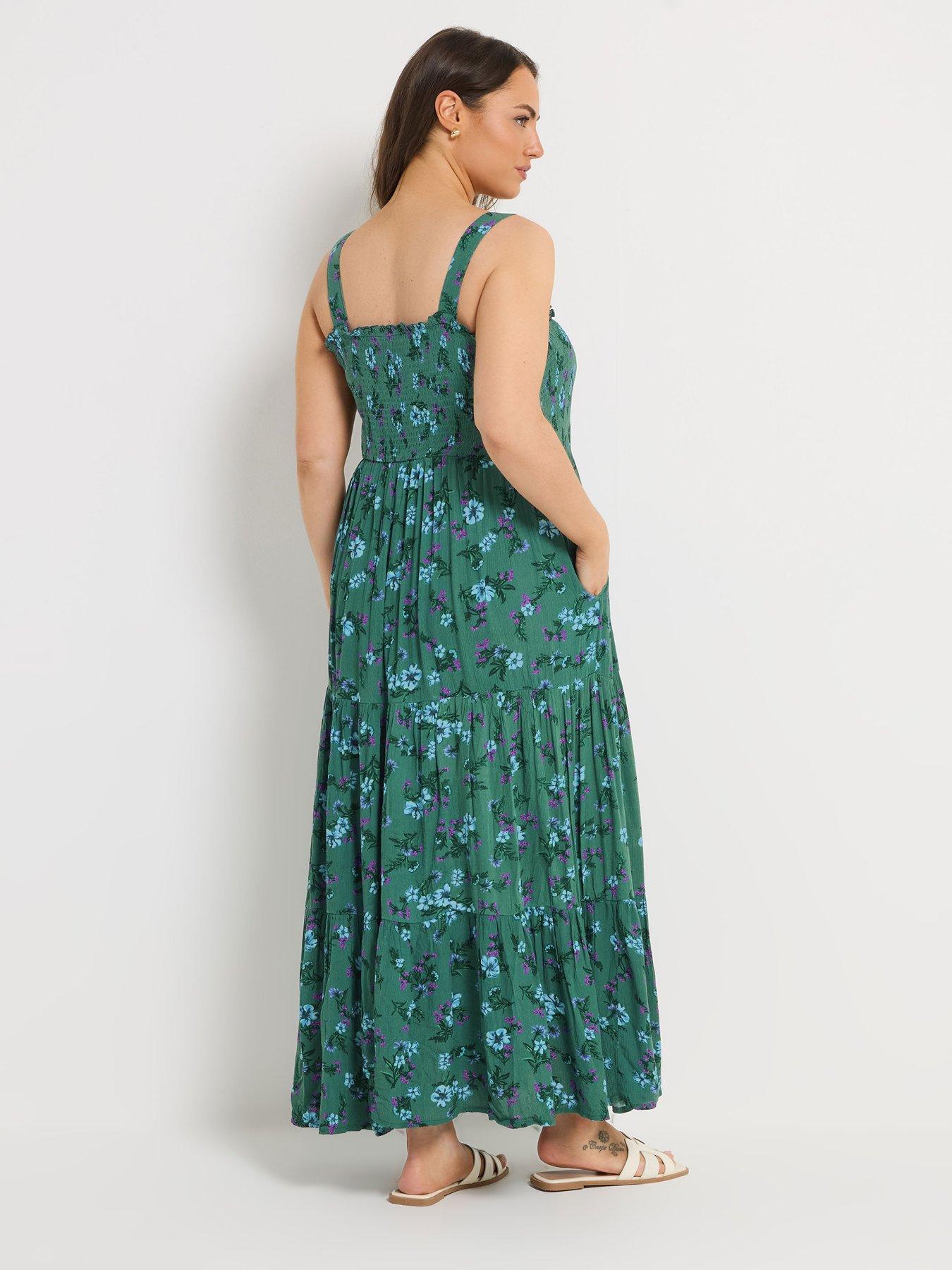 Image 2 of 5 of Yours Curve Shirred Strappy Maxi Dress - Green