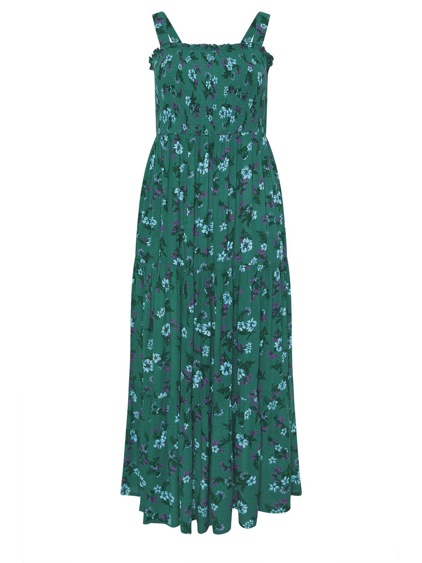Image 5 of 5 of Yours Curve Shirred Strappy Maxi Dress - Green