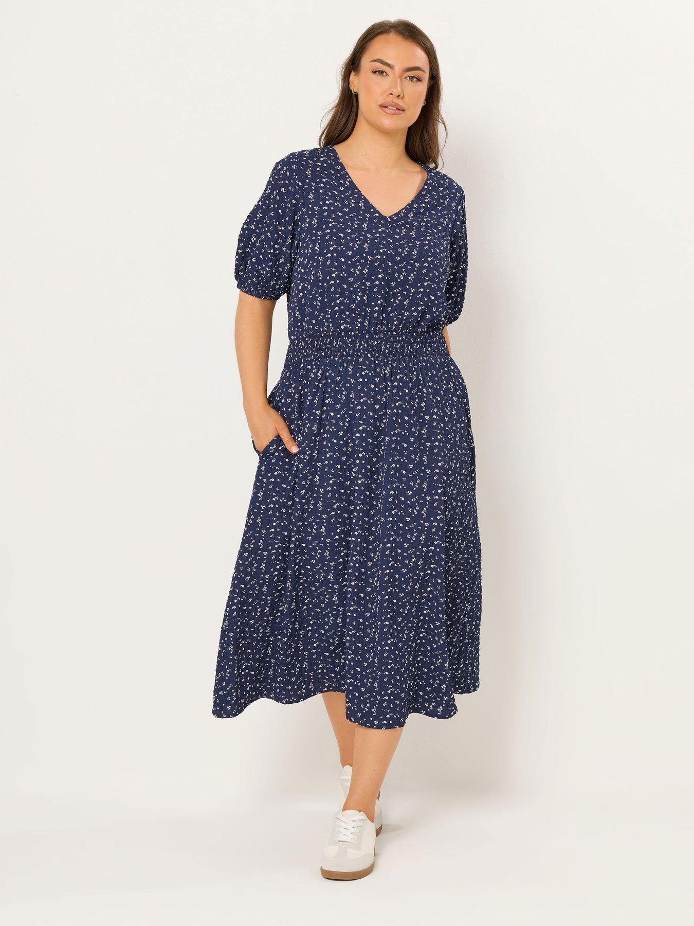 Yours Curve Texture Smock Midaxi Dress - Blue