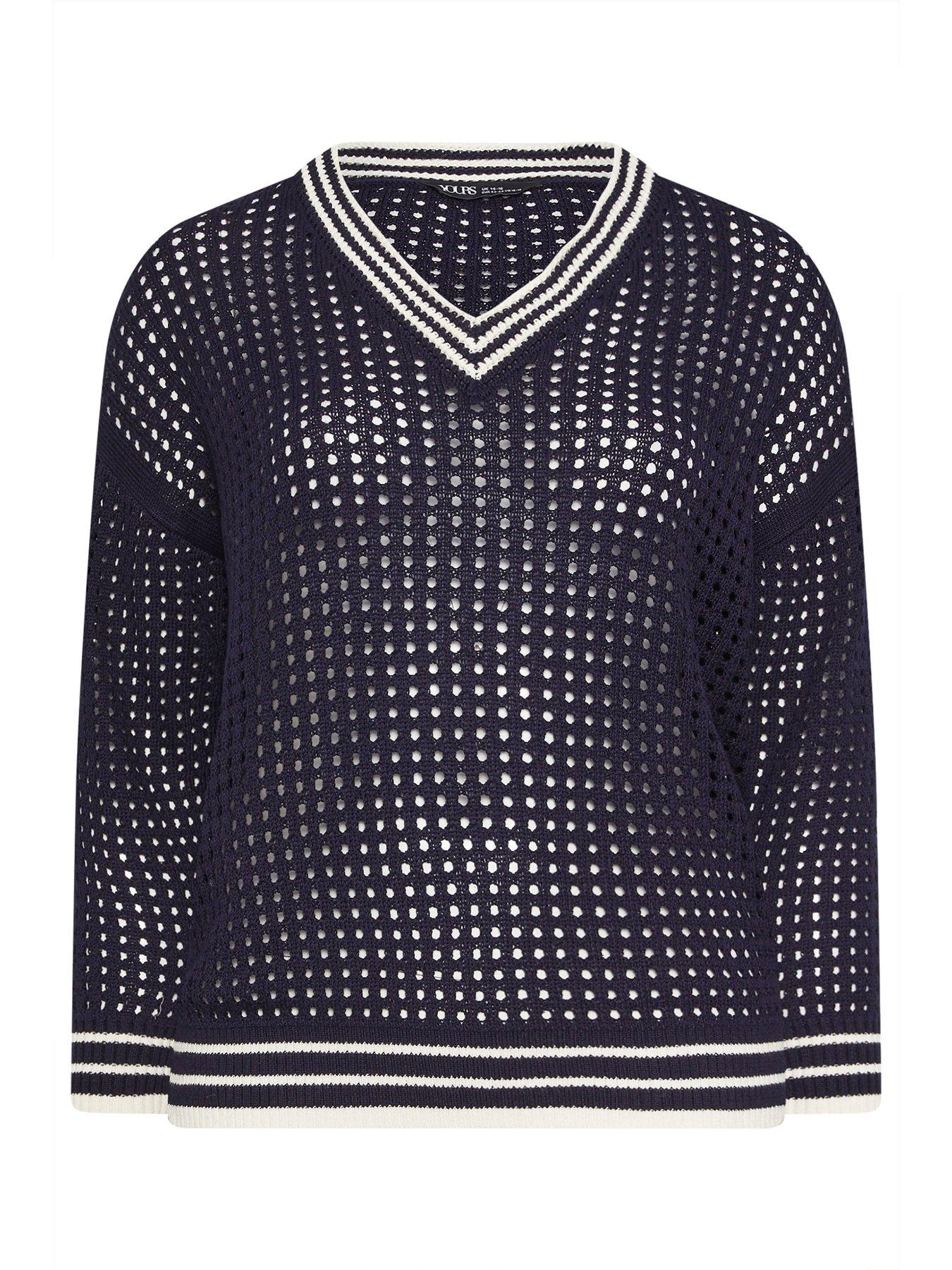 Image 5 of 5 of Yours Curve Open Stitch V-Neck Jumper - Blue