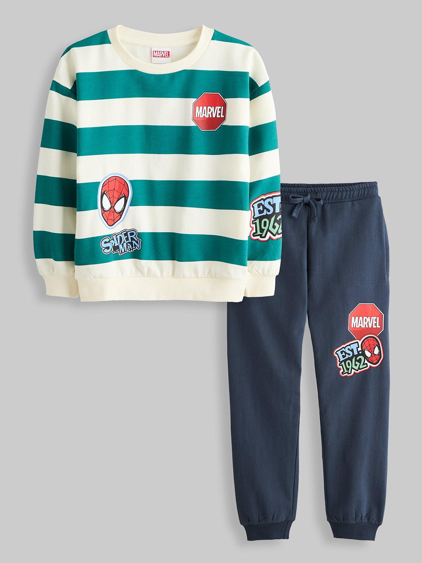 Image 1 of 6 of The Very Collection Spiderman Stripe Sweat Set - Green