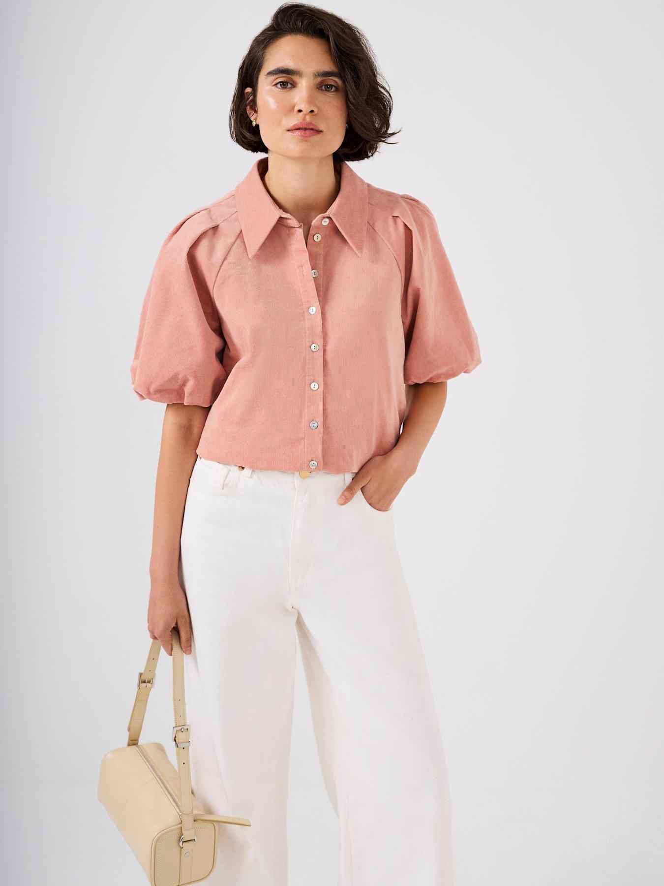Mint Velvet Pink Cord Puff Sleeve Shirt