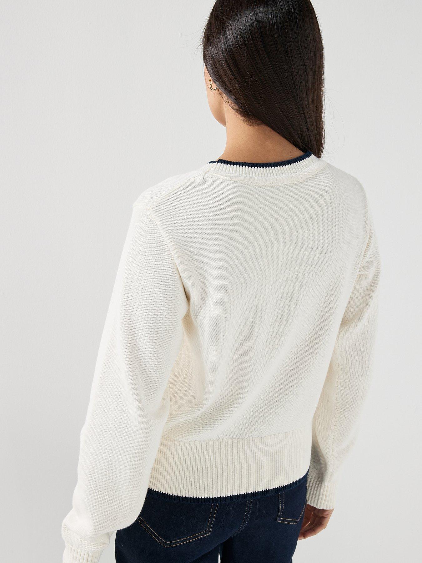 Image 2 of 6 of Tommy Hilfiger Logo Embroidery Relaxed Crew Neck Jumper - Cream