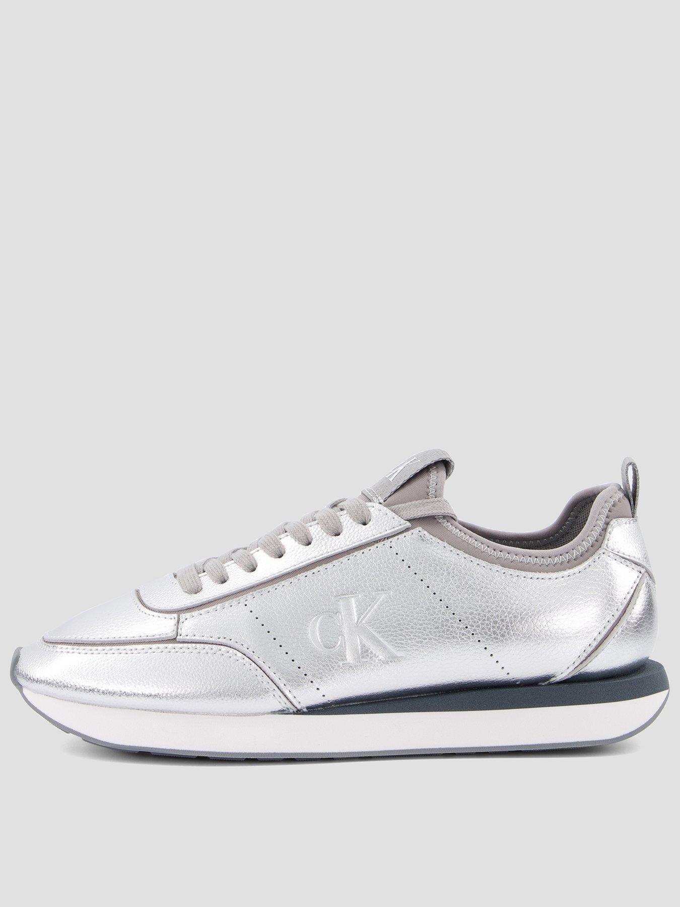 Calvin Klein Retro Runner Metallic Trainers, Silver, Size 40, Women