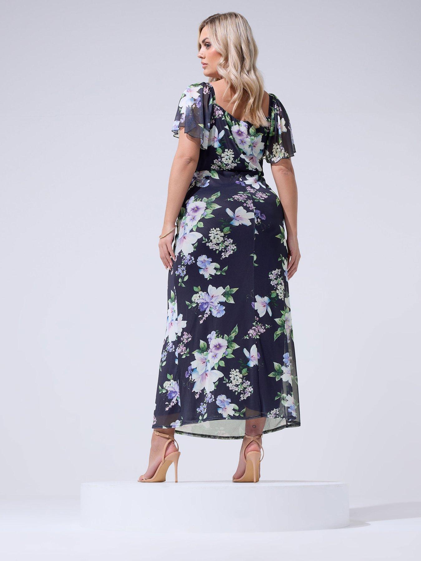 Image 2 of 5 of Yours Curve Keyhole Mesh Maxi Dress - Blue