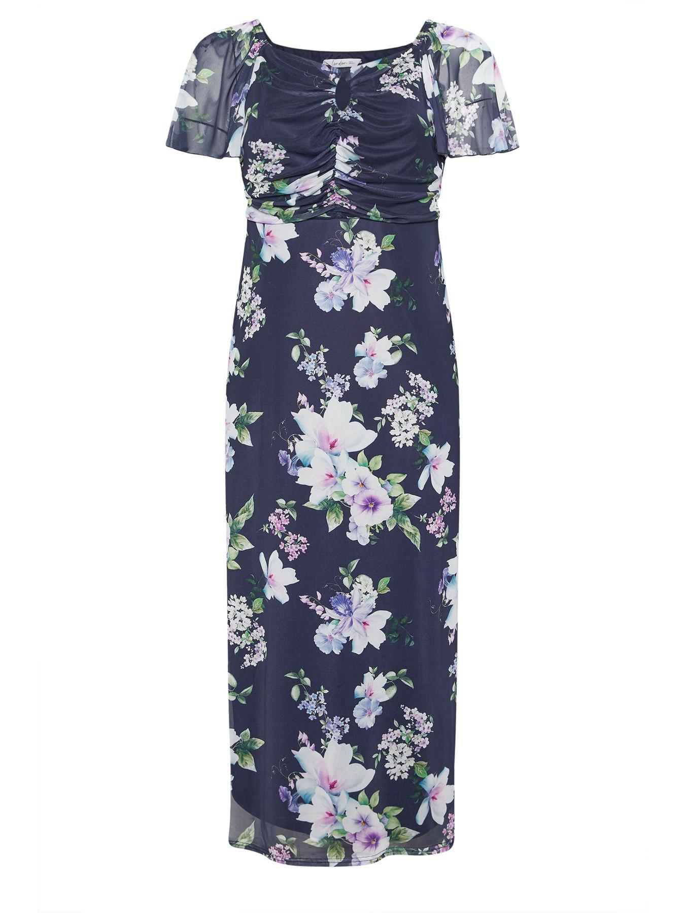 Image 5 of 5 of Yours Curve Keyhole Mesh Maxi Dress - Blue