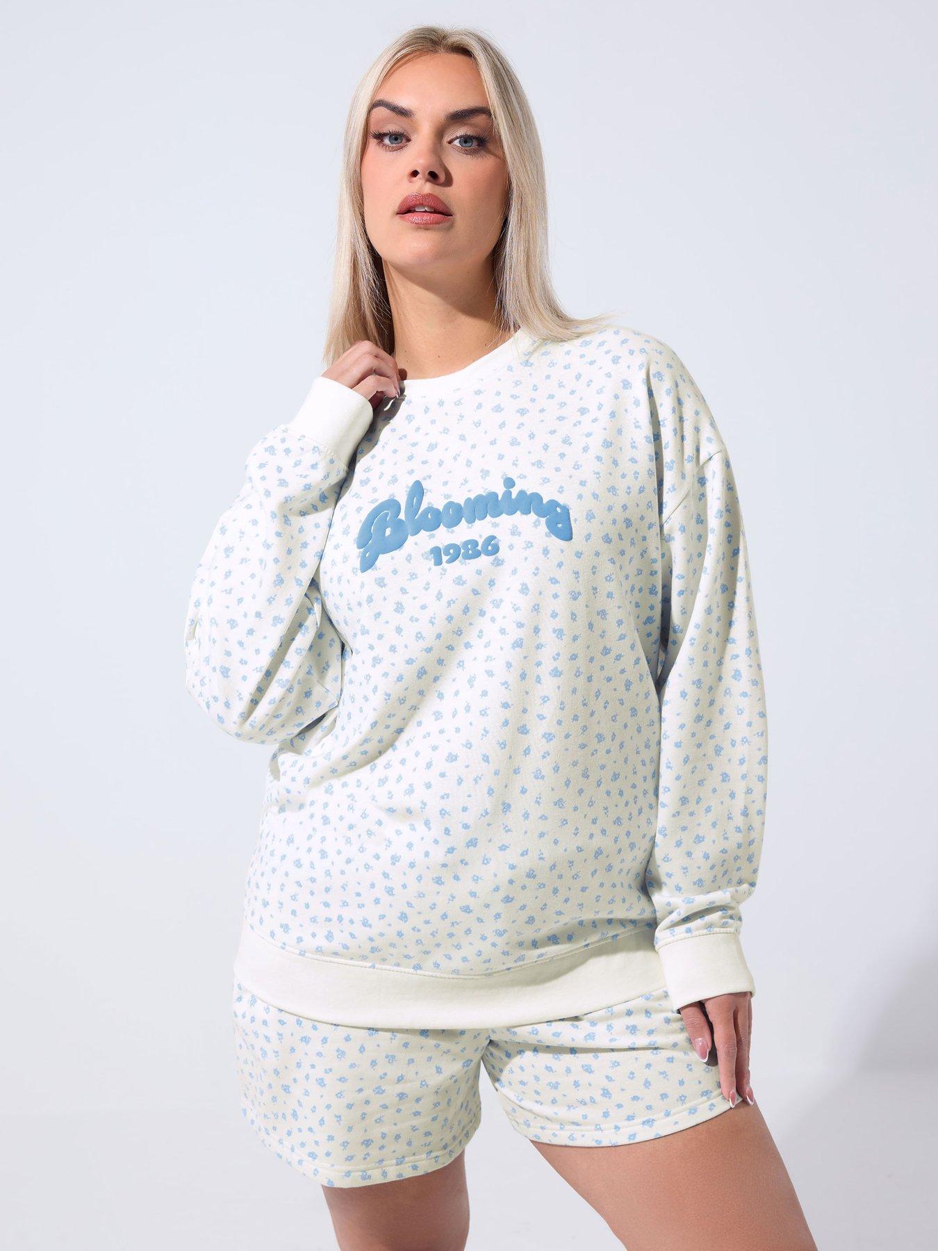 Image 1 of 5 of Yours Curve Ditsy Printed Sweatshirt - White