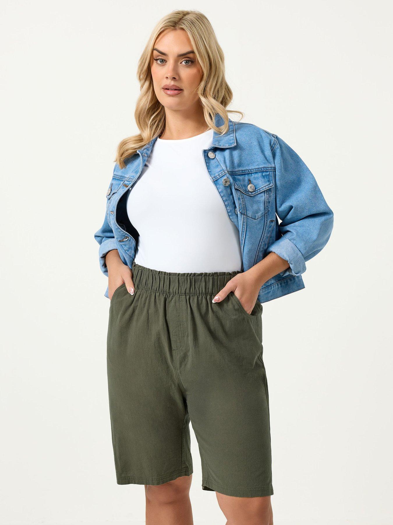 Yours Curve Cool Cotton Shorts - Green