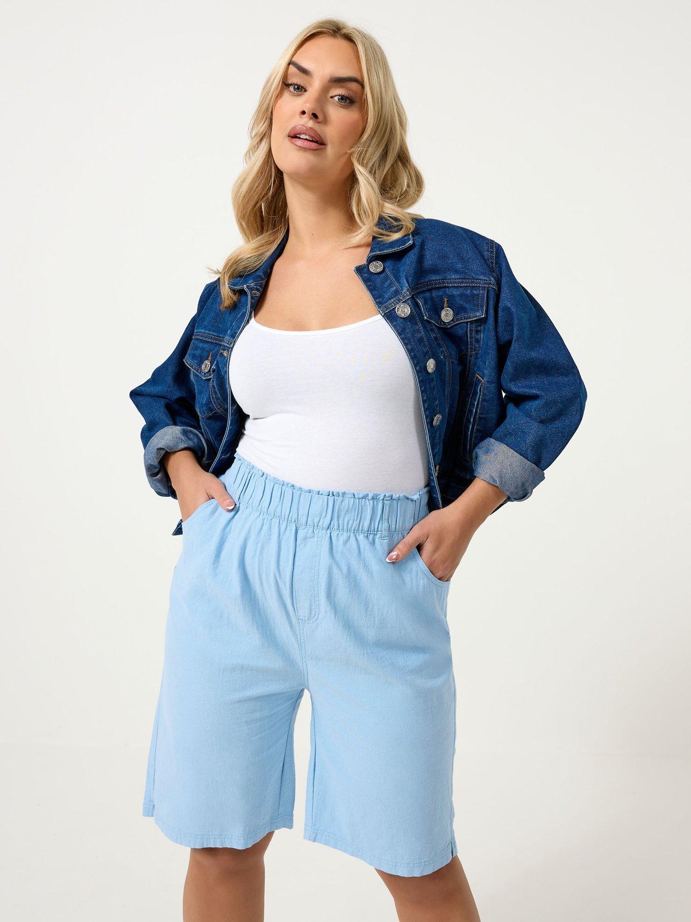 Yours Curve Cool Cotton Shorts - Blue