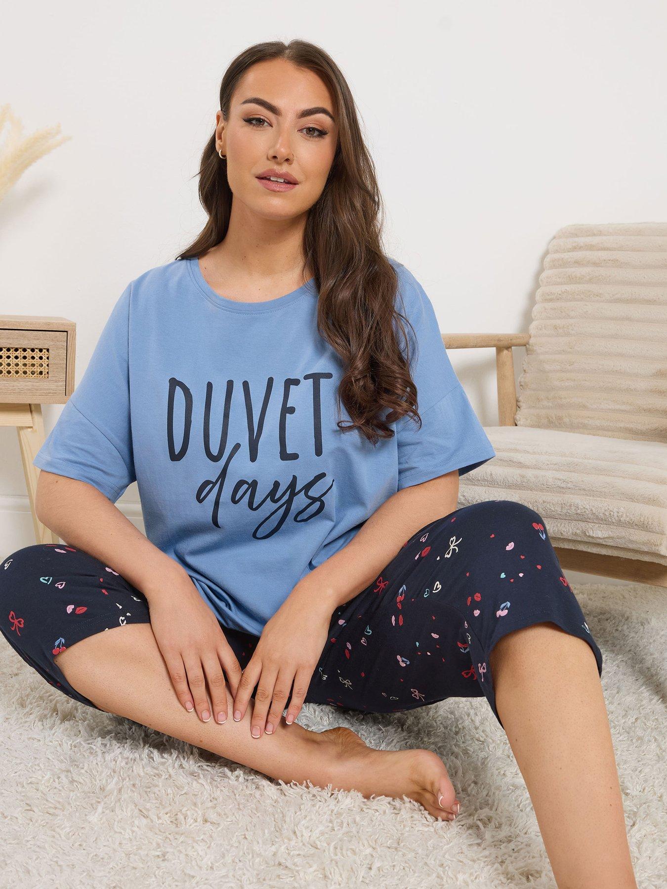 Yours Curve Duvet Days Crop Sleeptee Top - Blue