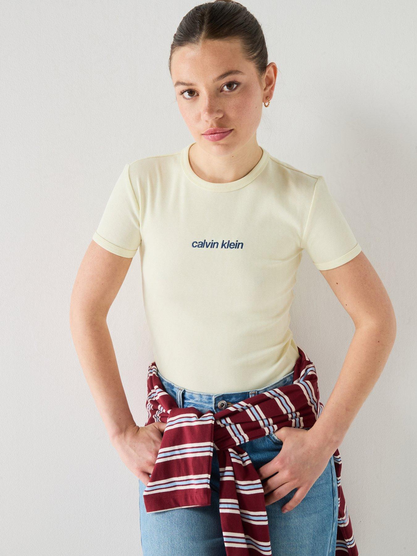 Calvin Klein Jeans Jeans Ribbed Embroidered Logo T-shirt, Green, Size S, Women