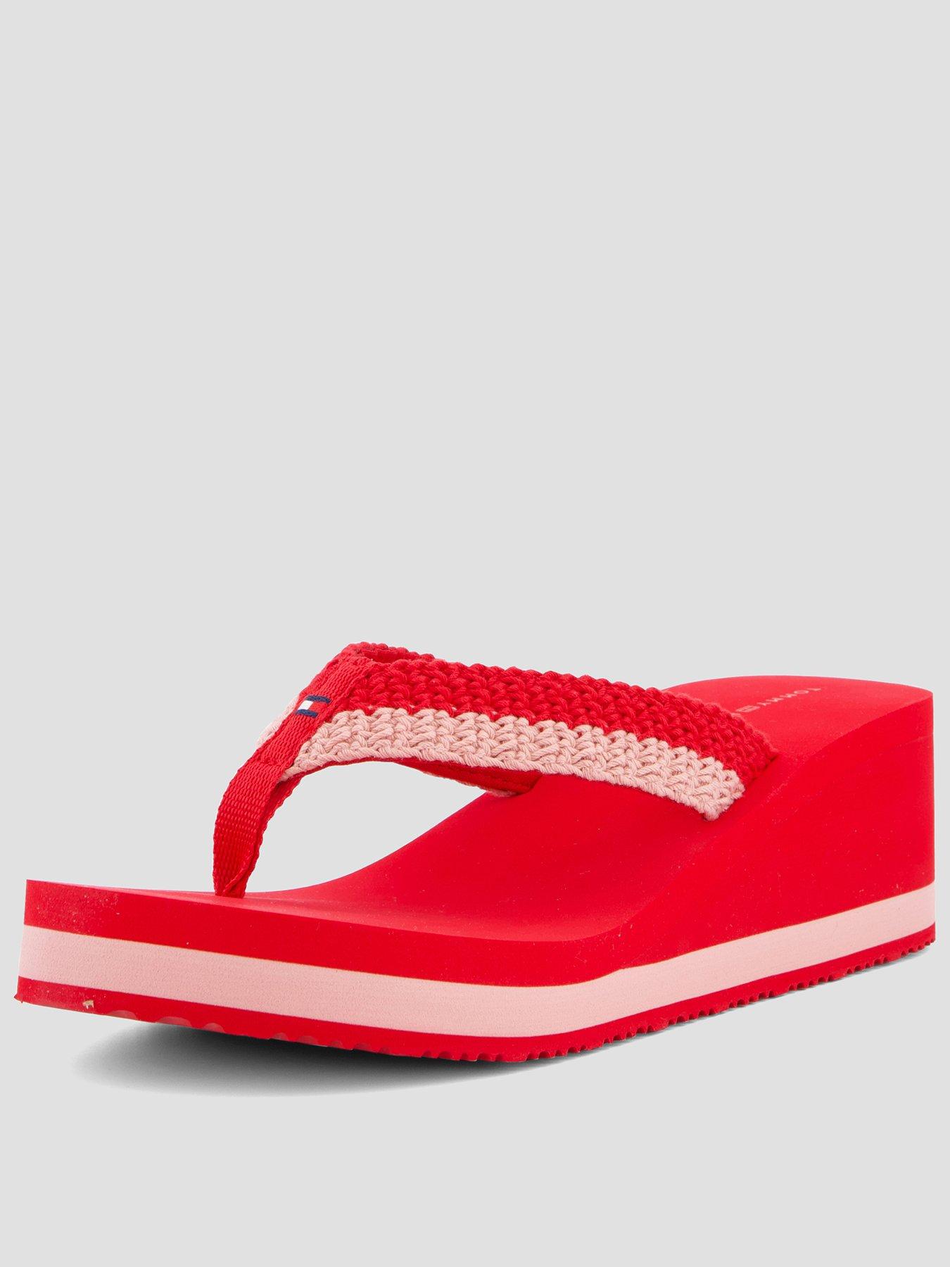 Tommy Hilfiger Th Wedge Crochet Summer Sandal, Red, Size 40, Women
