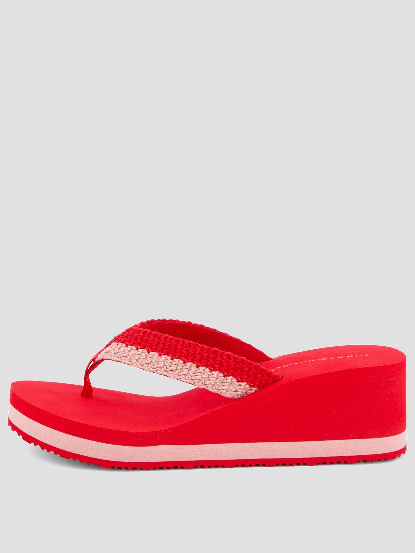 Image 2 of 7 of Tommy Hilfiger Wedge Heel Woven Flip-flops - Red