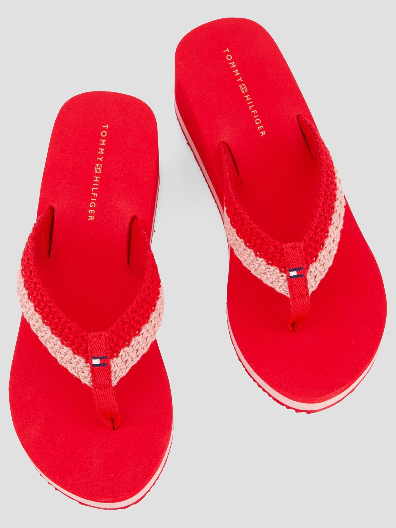 Image 3 of 7 of Tommy Hilfiger Wedge Heel Woven Flip-flops - Red