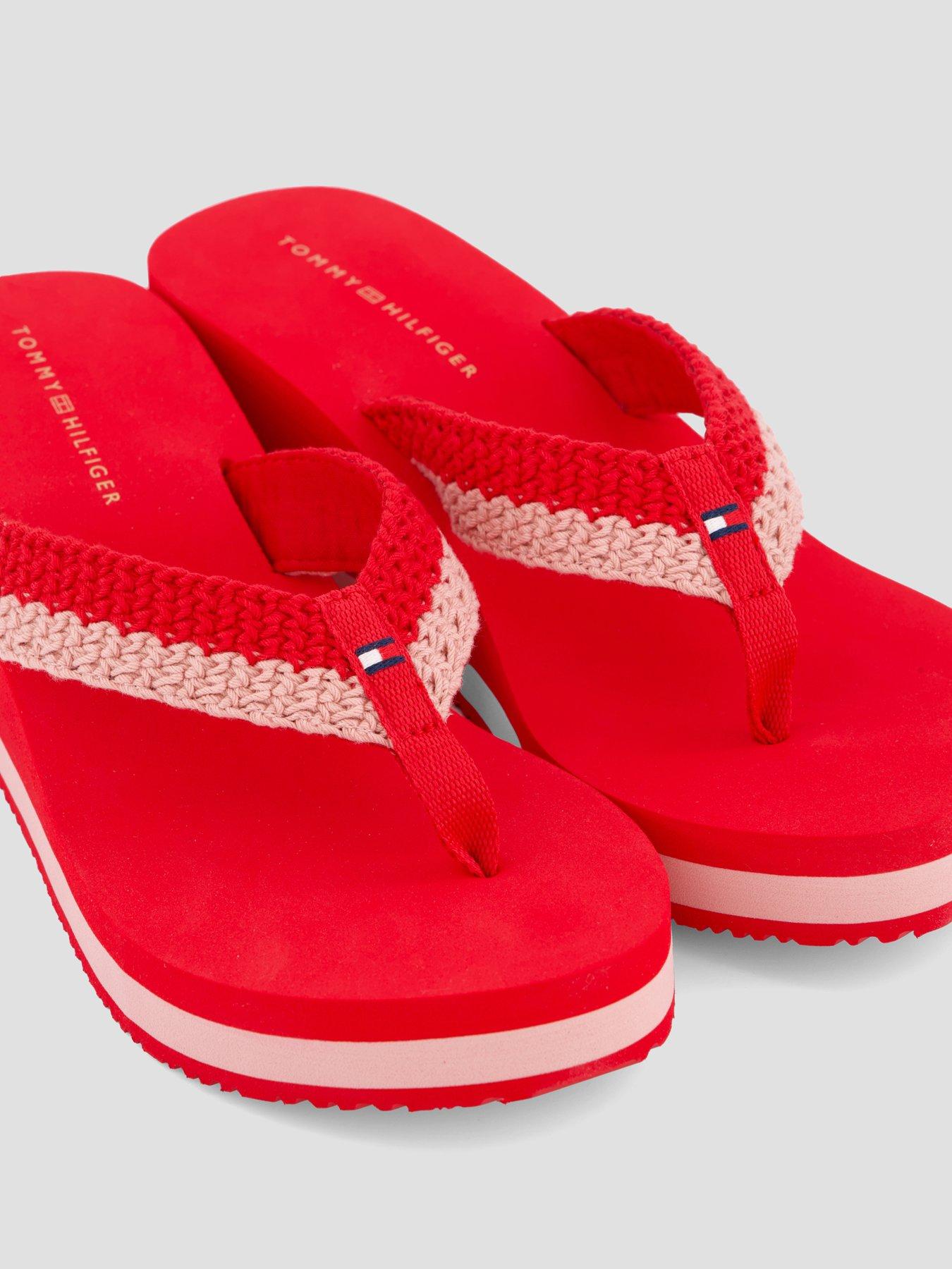 Image 5 of 7 of Tommy Hilfiger Wedge Heel Woven Flip-flops - Red