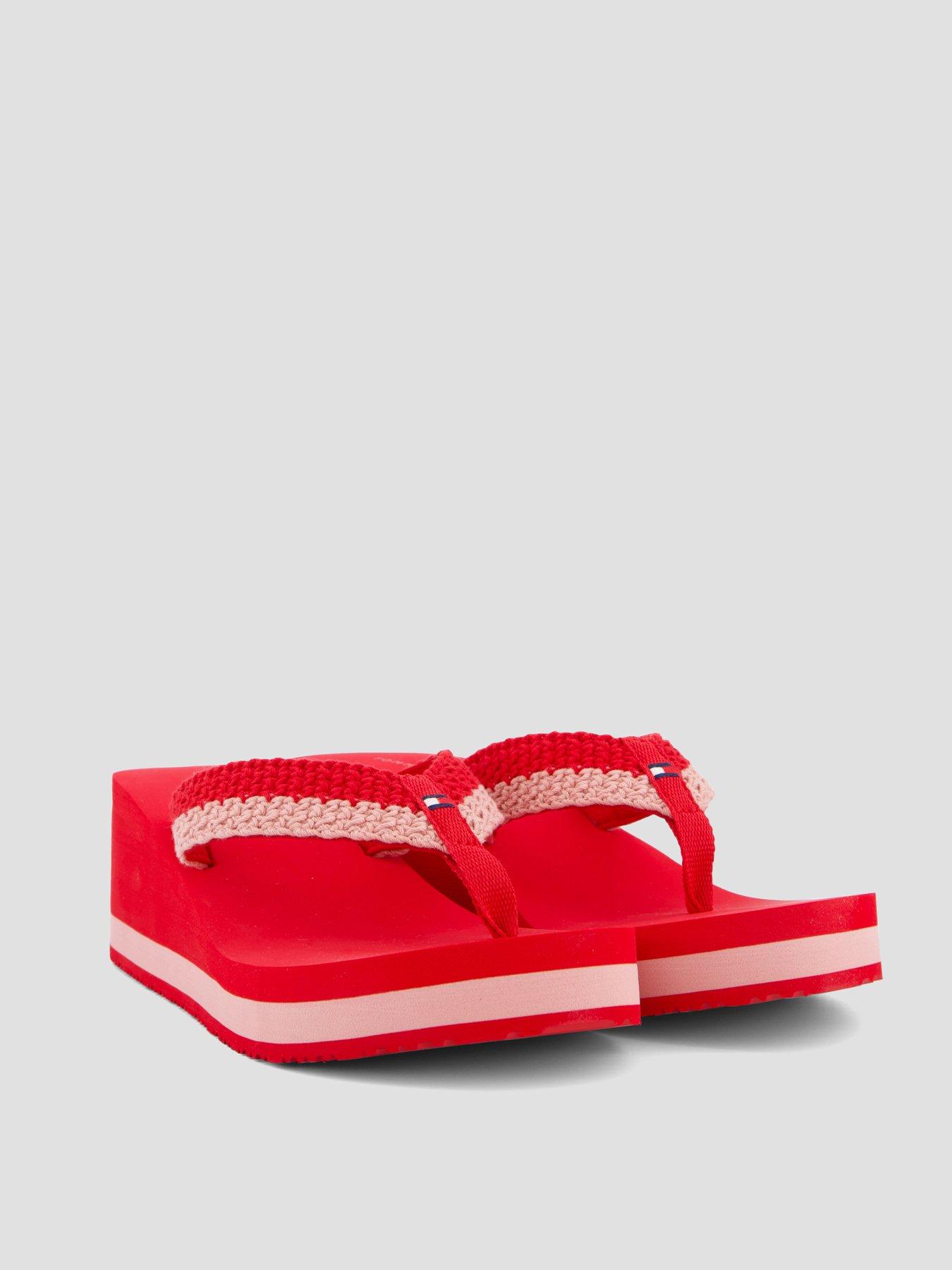 Image 6 of 7 of Tommy Hilfiger Wedge Heel Woven Flip-flops - Red