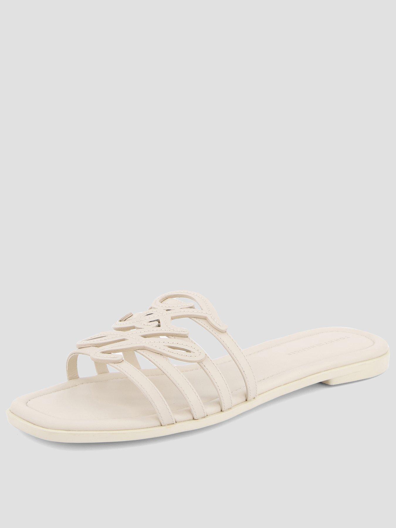 Tommy Hilfiger TH Script Flat Mule Sandals, Beige, Size 39, Women