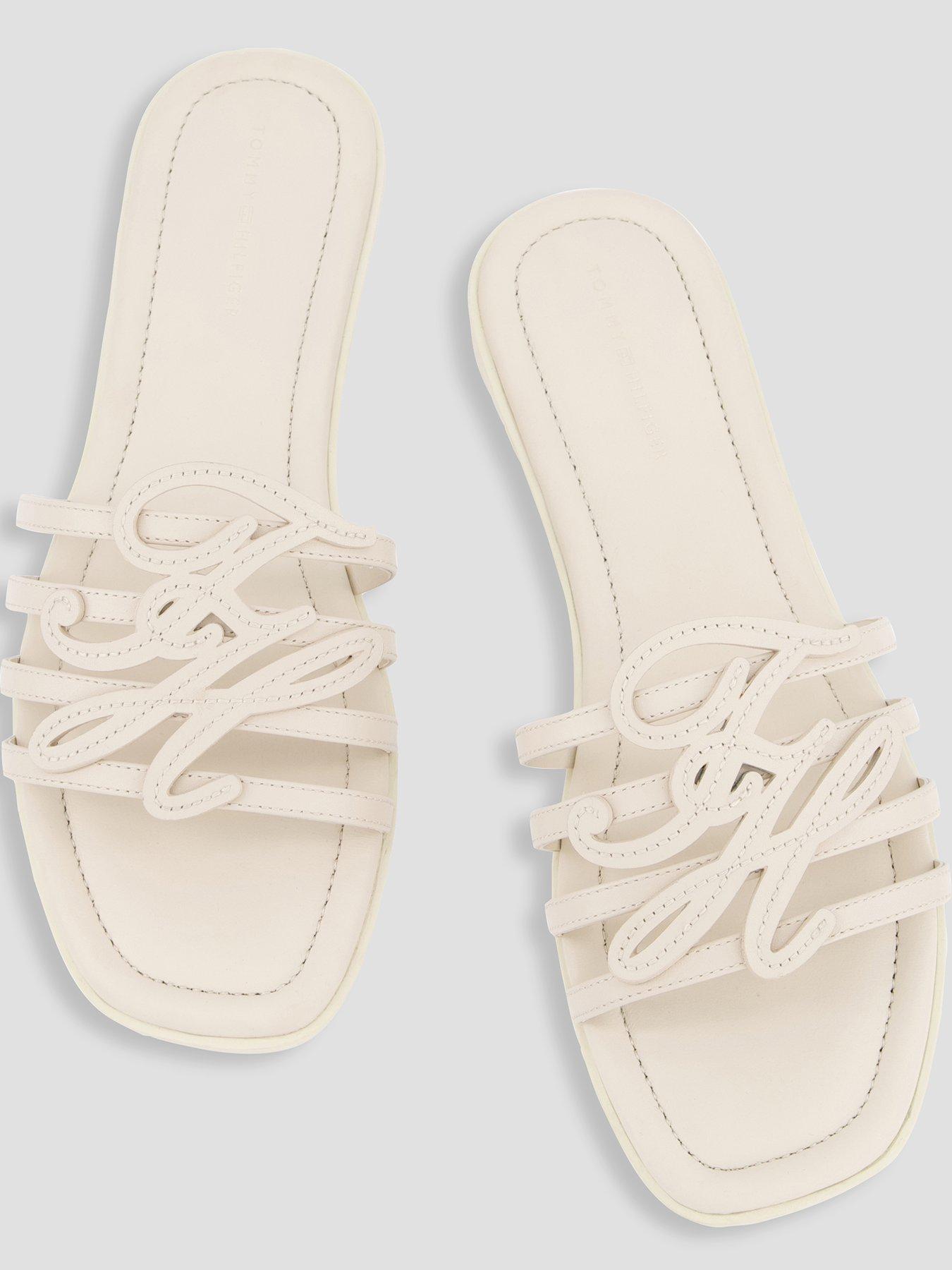 Image 3 of 7 of Tommy Hilfiger TH Script Flat Mule Sandals - Beige